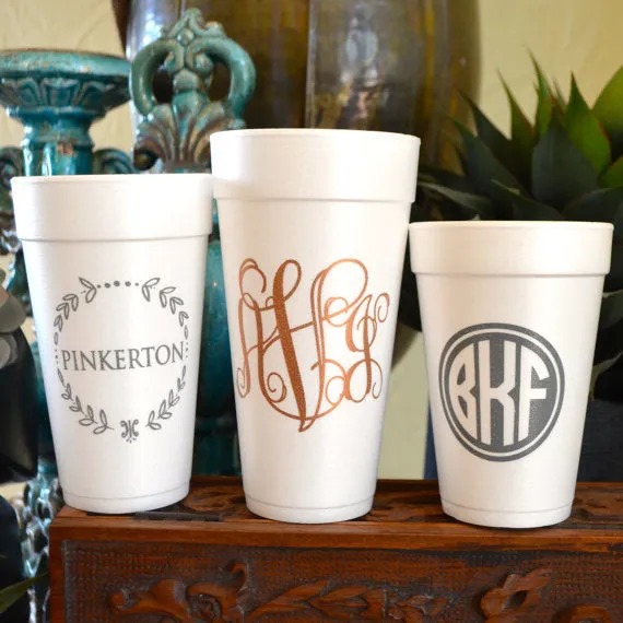 Custom Script Monogram Styrofoam Cups