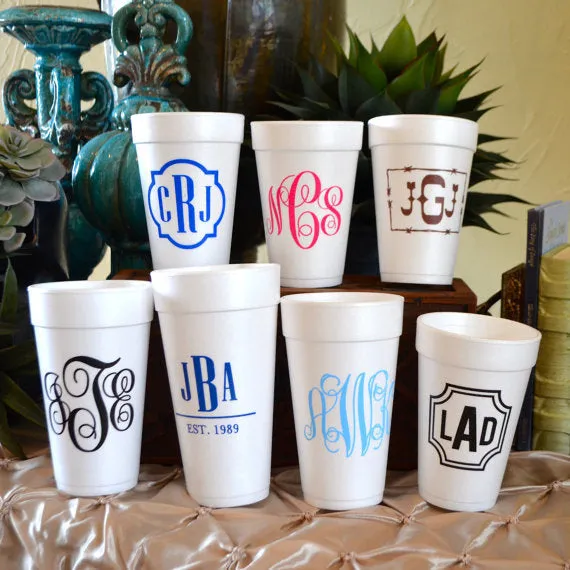 Custom Script Monogram Styrofoam Cups