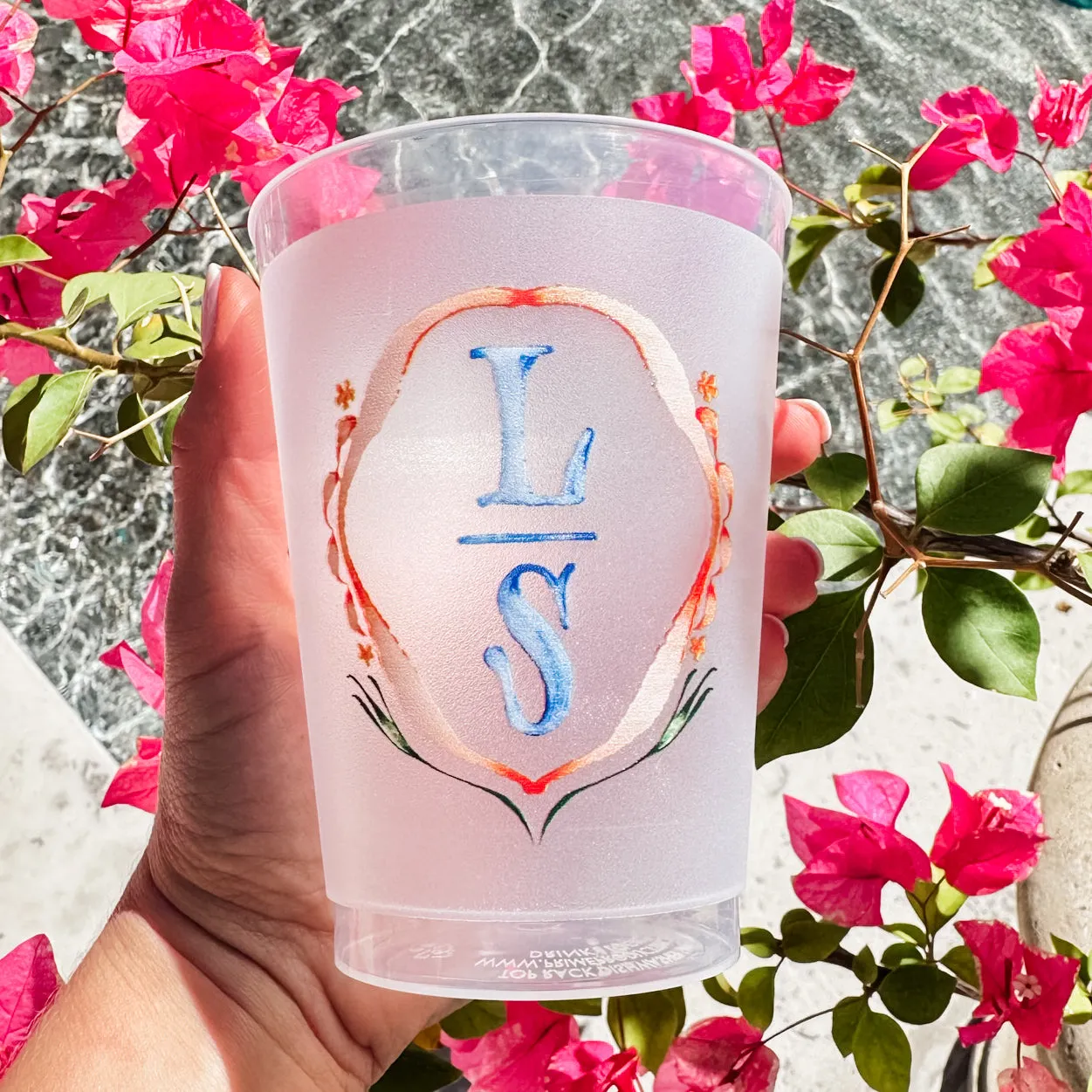 Custom Watercolor Initial Crest Shatterproof Cups