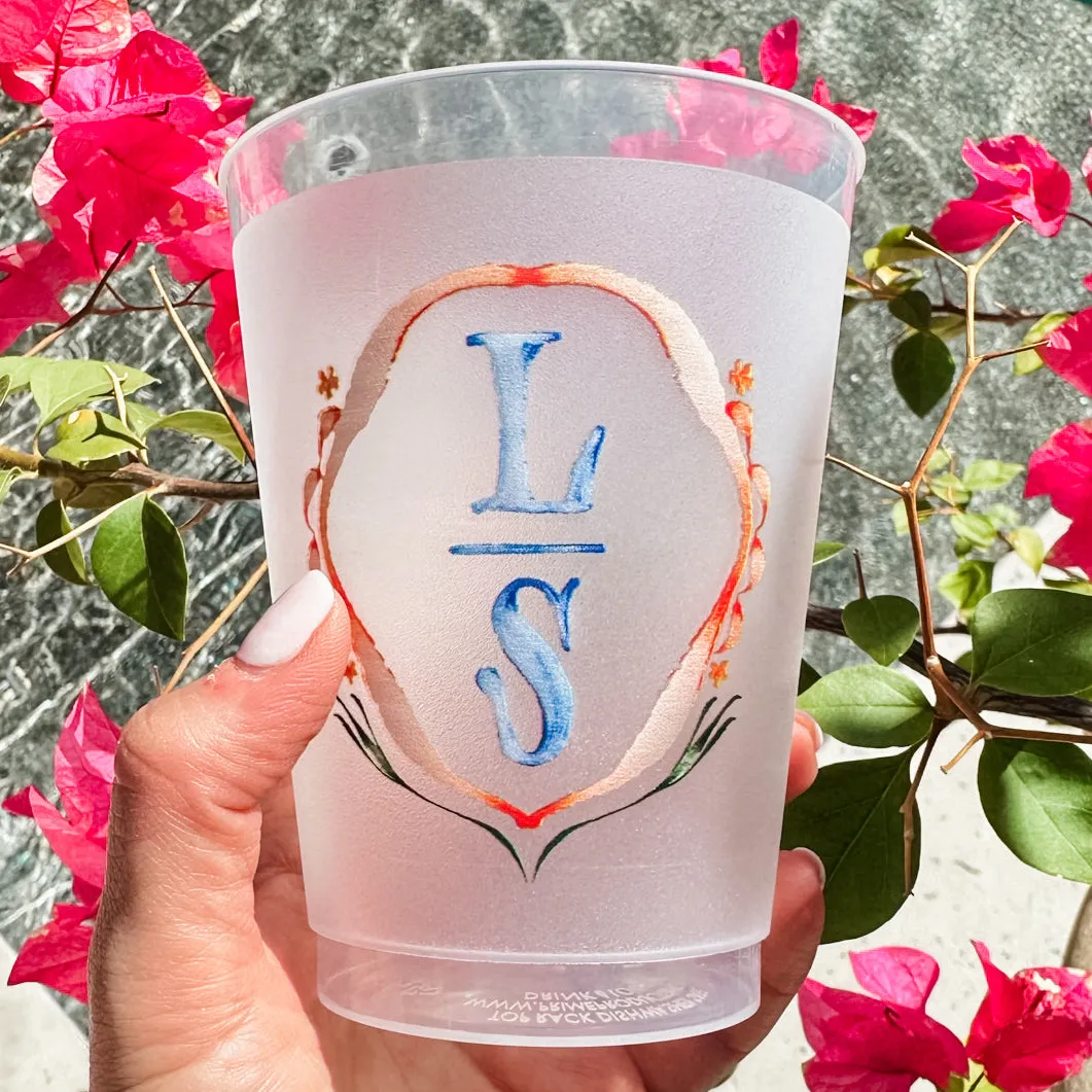 Custom Watercolor Initial Crest Shatterproof Cups