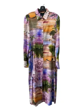 Cynthia Rowley Size L Purple, Pink, Green Silk Tropical Button Down Maxi Dress