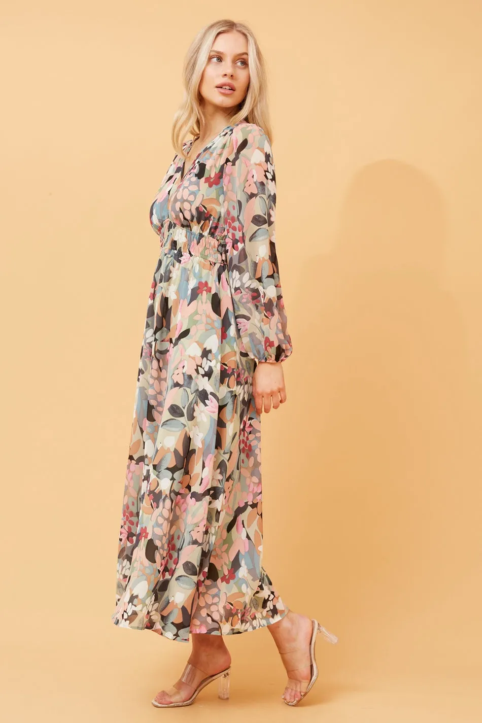 DELFINA BOTANICAL PRINT MAXI DRESS