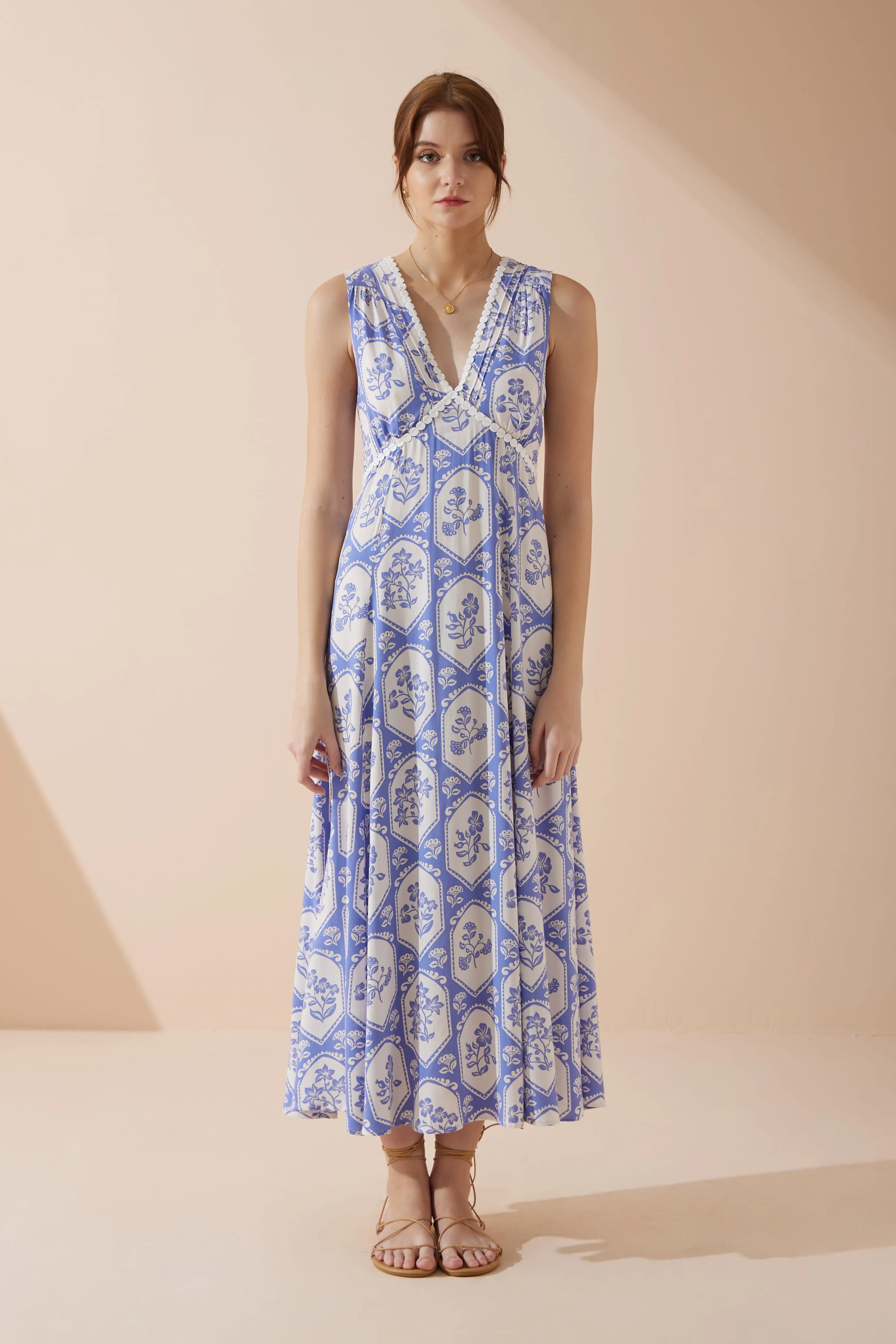 Delilah Blue Floral V-Neck Maxi Dress