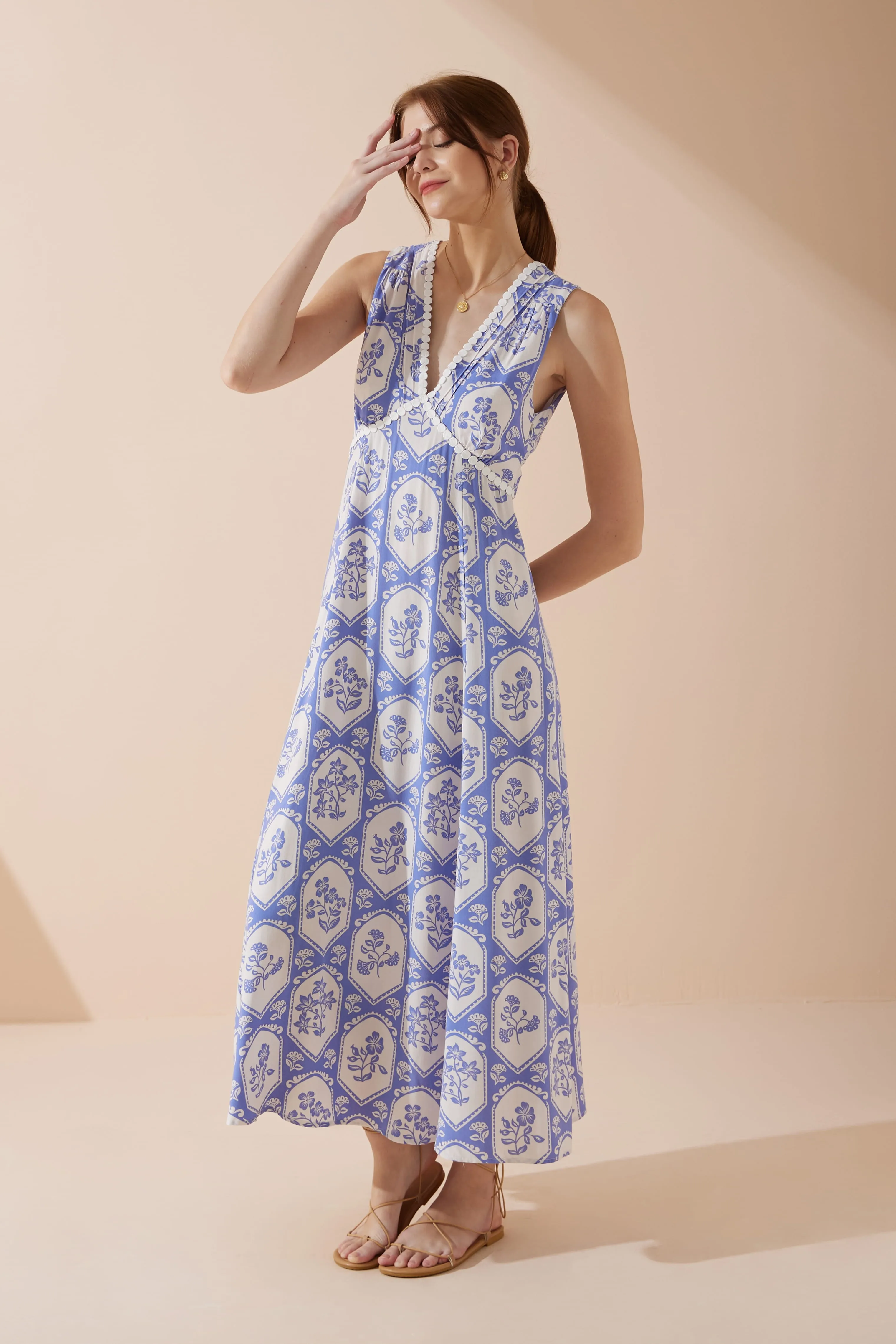 Delilah Blue Floral V-Neck Maxi Dress