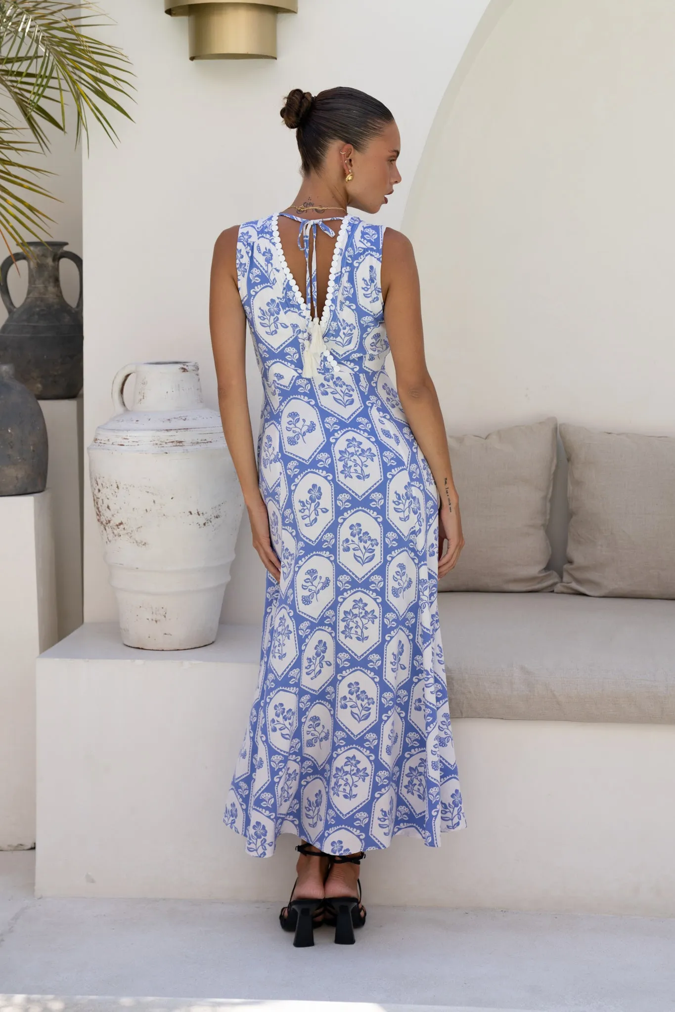 Delilah Blue Floral V-Neck Maxi Dress