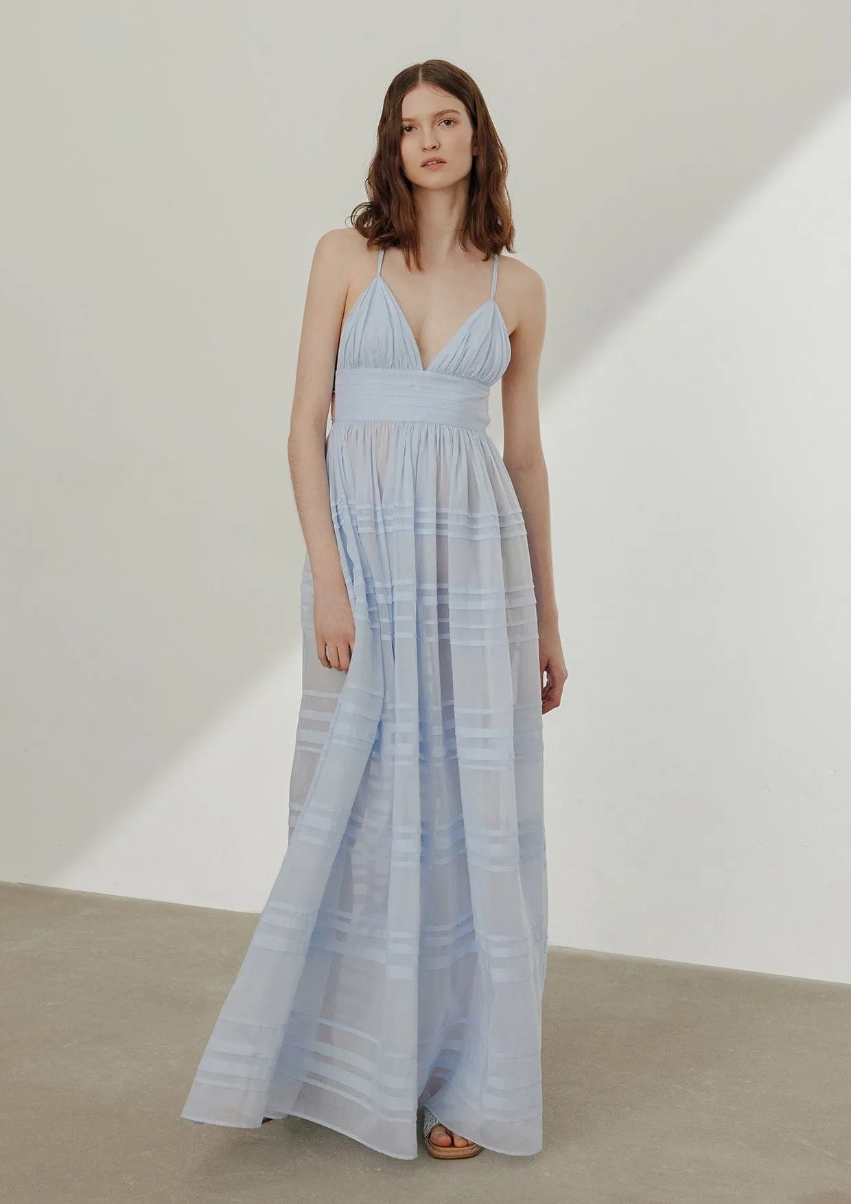 Delphinium Open Back Sheer Silk Maxi Dress