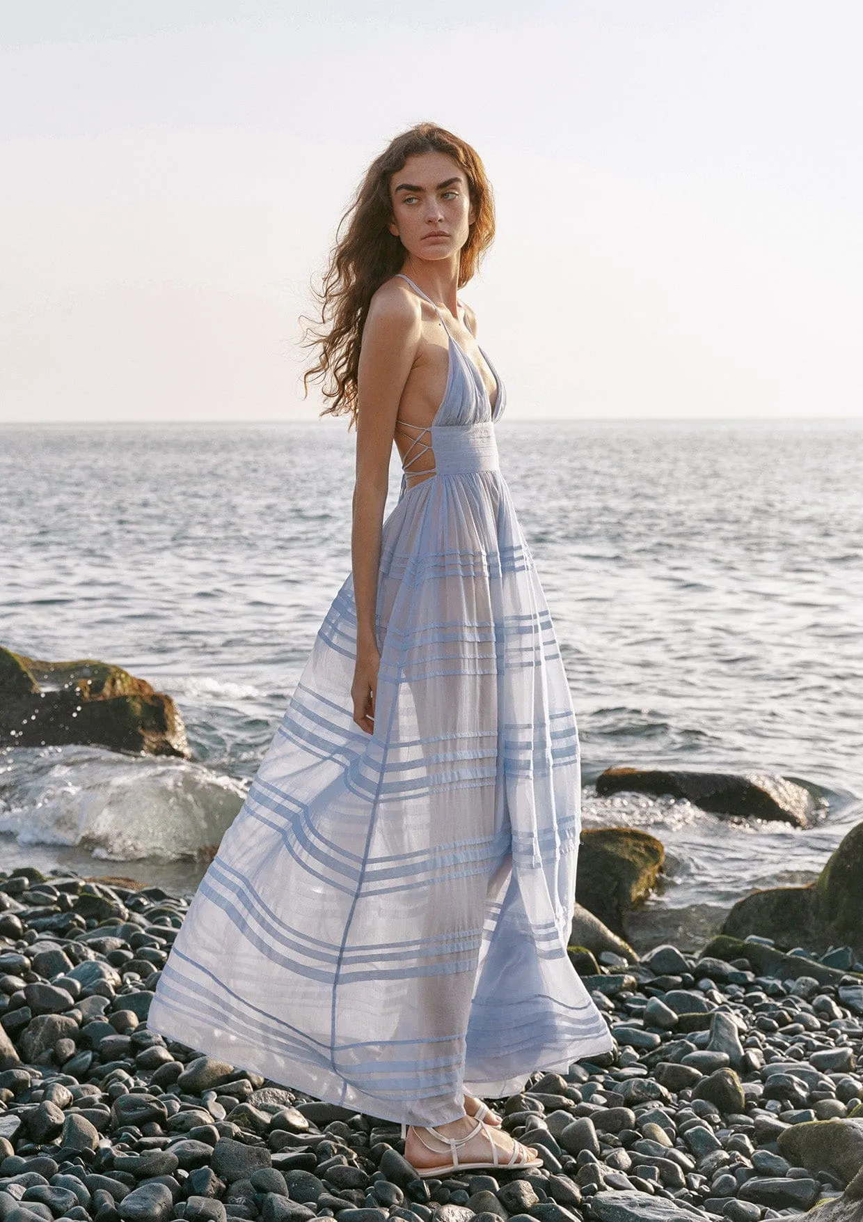 Delphinium Open Back Sheer Silk Maxi Dress