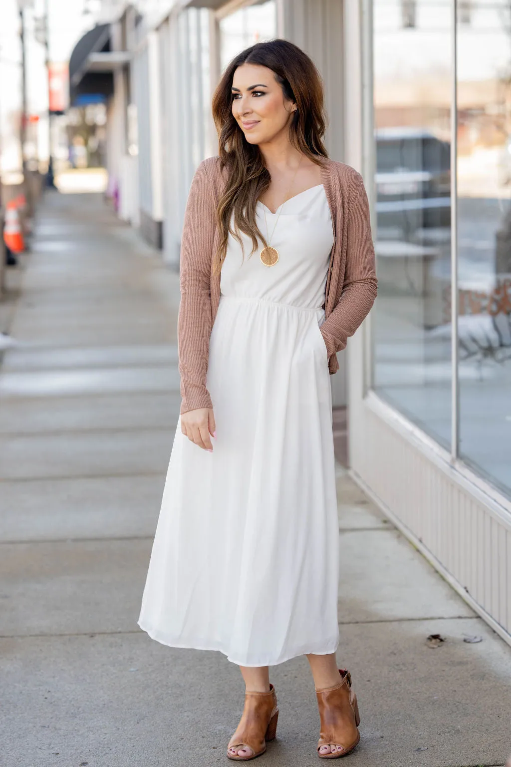 Draped Collar Thin Strapped Maxi Dress