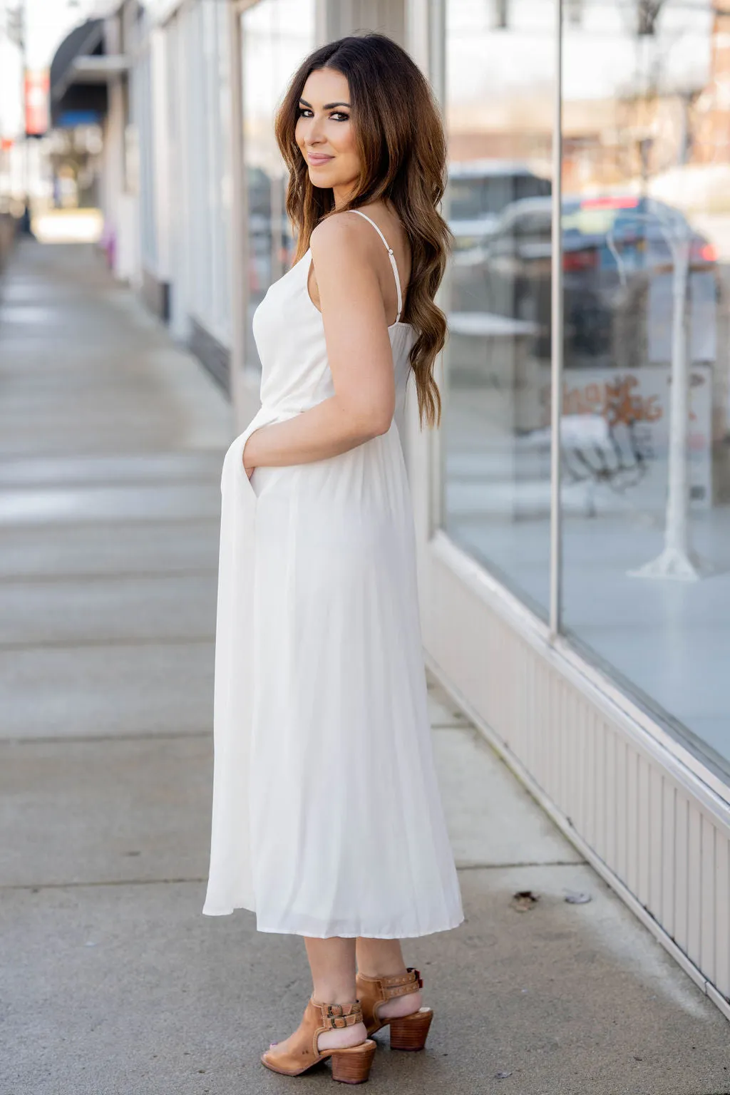 Draped Collar Thin Strapped Maxi Dress