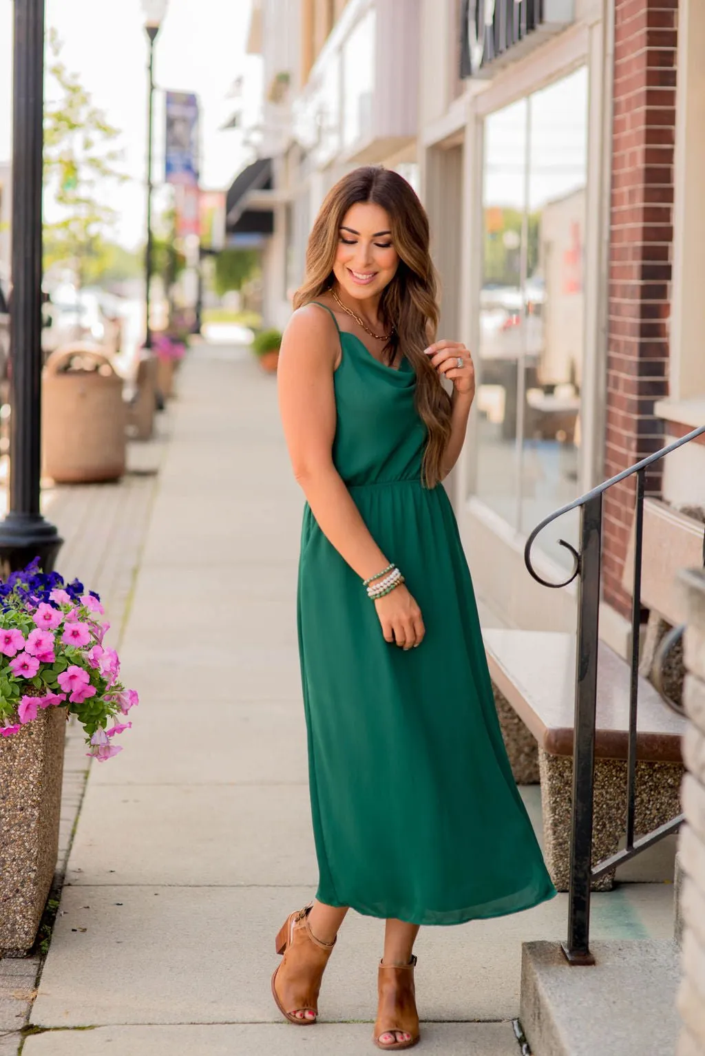 Draped Collar Thin Strapped Maxi Dress