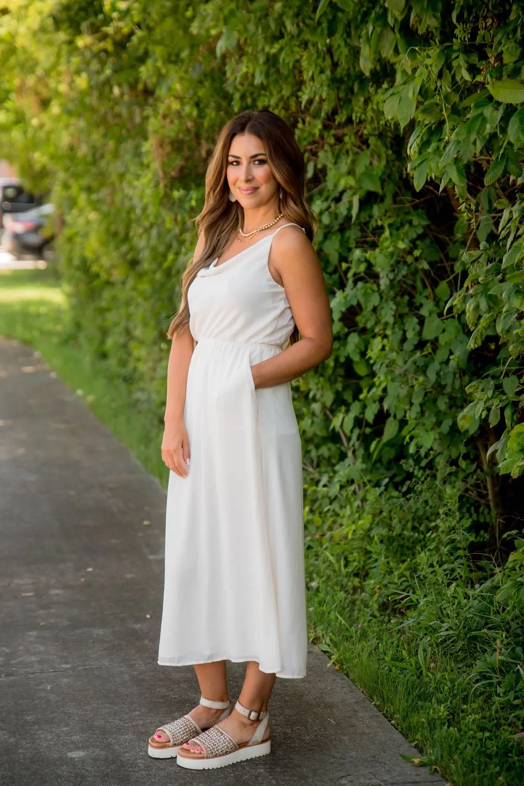 Draped Collar Thin Strapped Maxi Dress