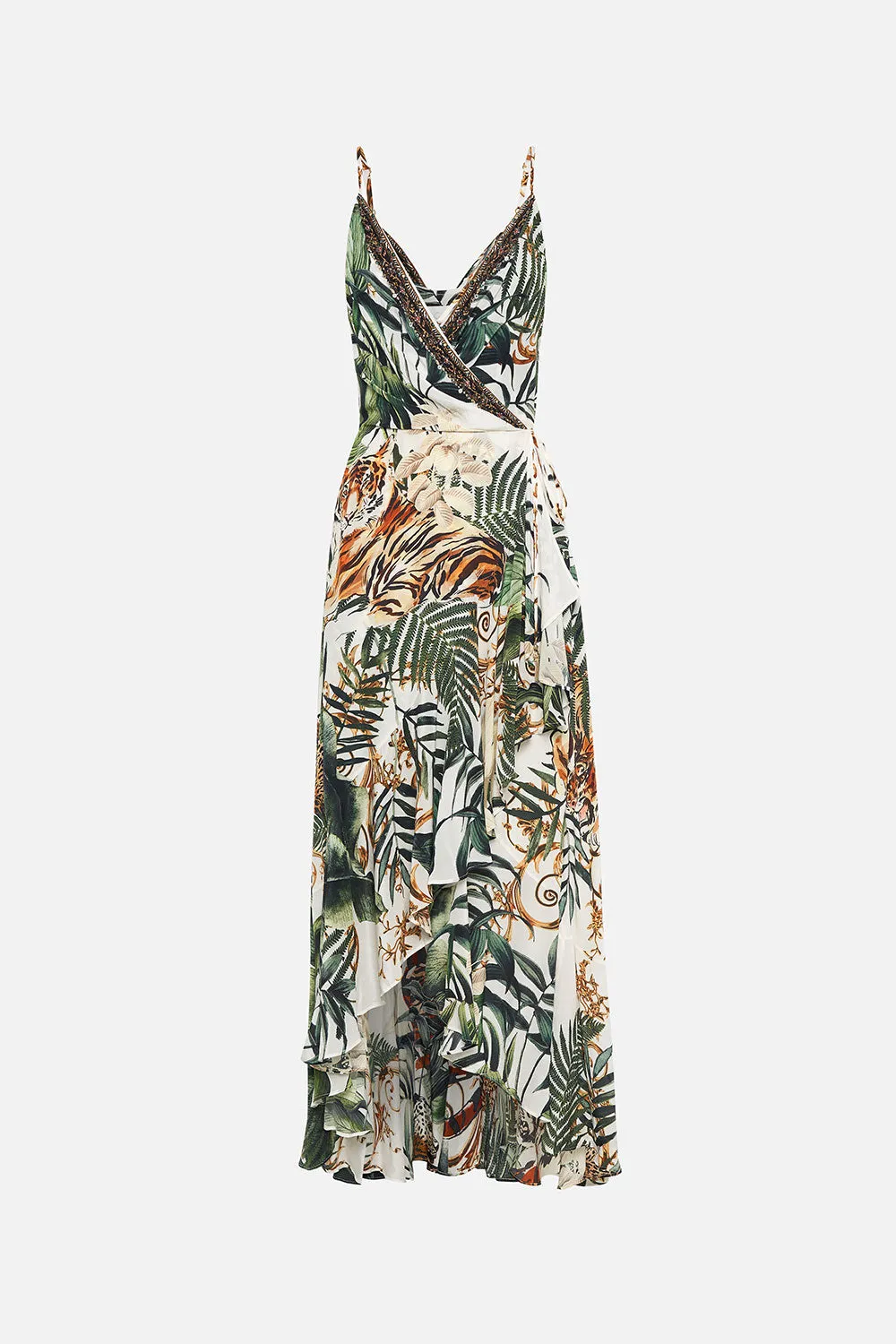 DRAPED FRONT WRAP DRESS TIGER TRAP