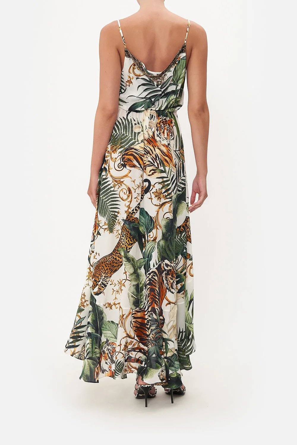 DRAPED FRONT WRAP DRESS TIGER TRAP