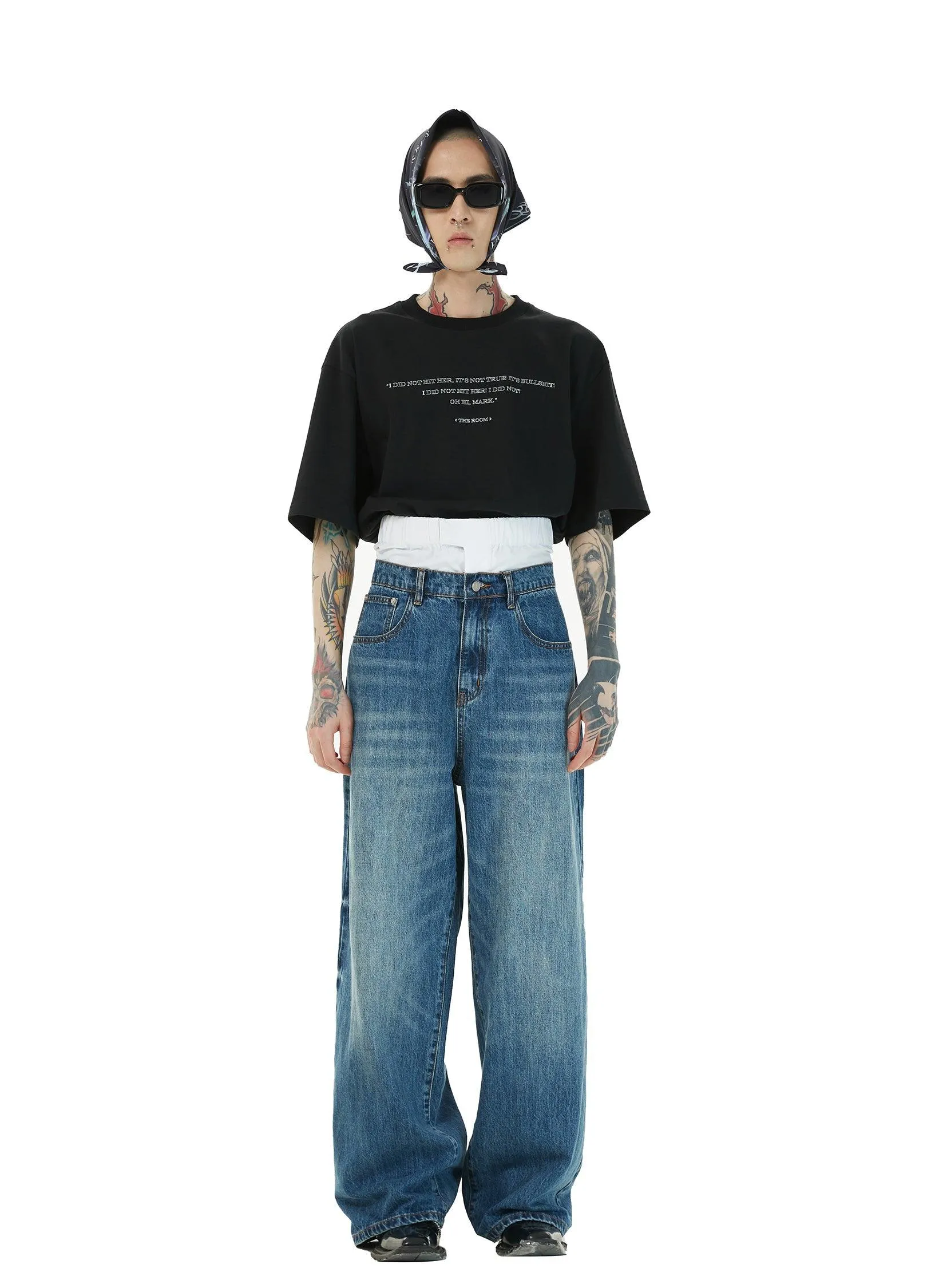 Dual Waistband Baggy Denim Jeans