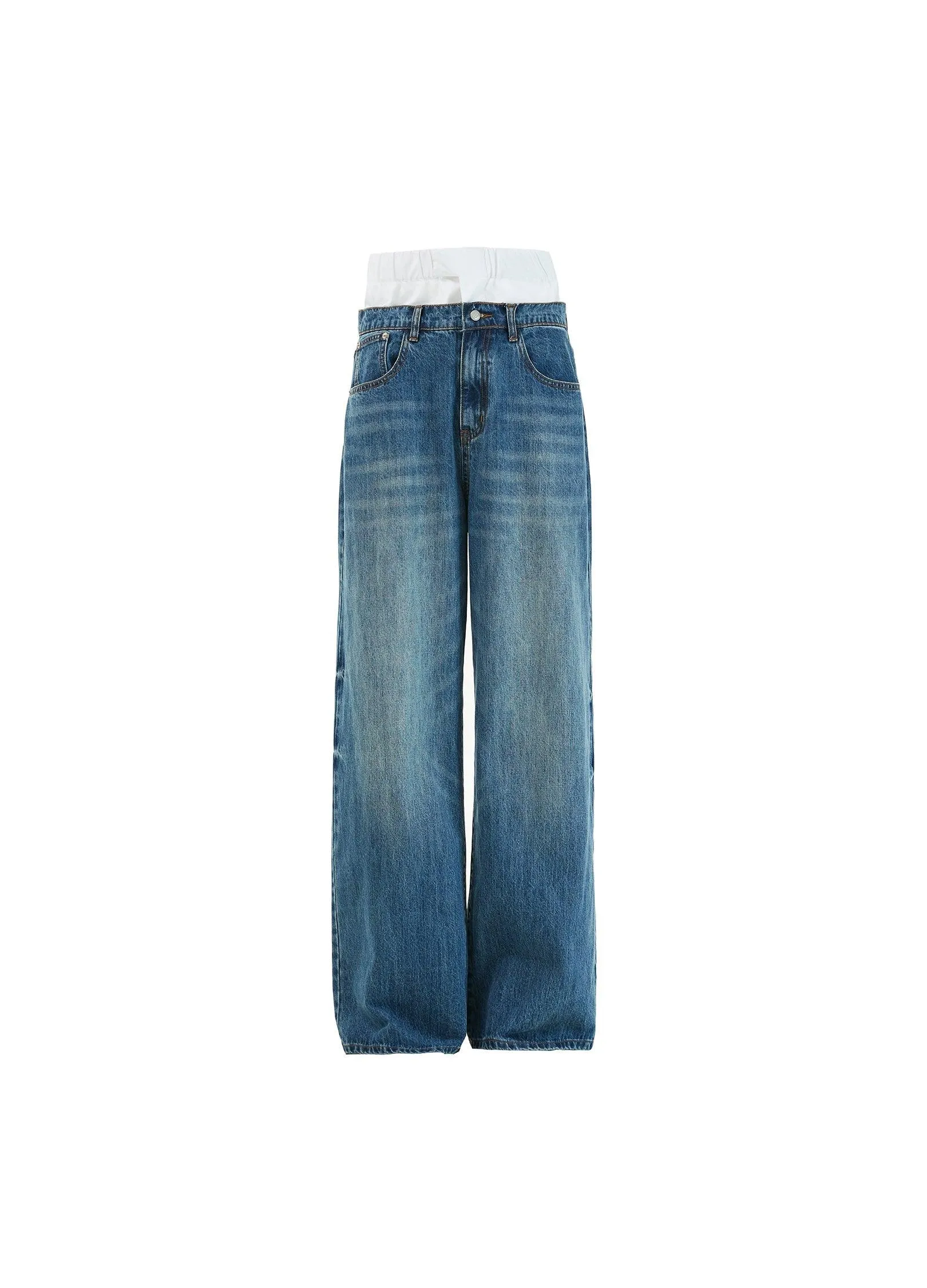 Dual Waistband Baggy Denim Jeans