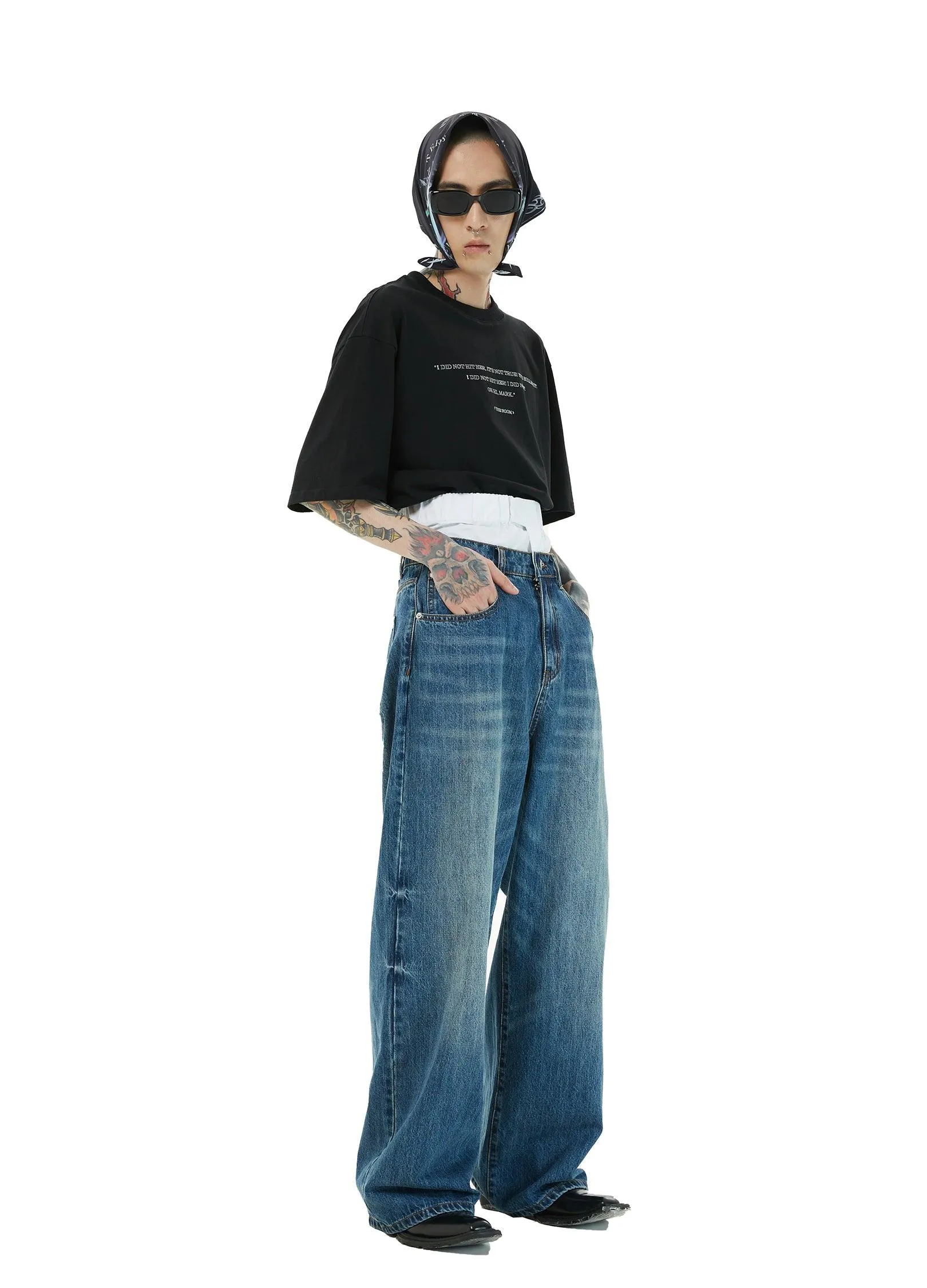 Dual Waistband Baggy Denim Jeans