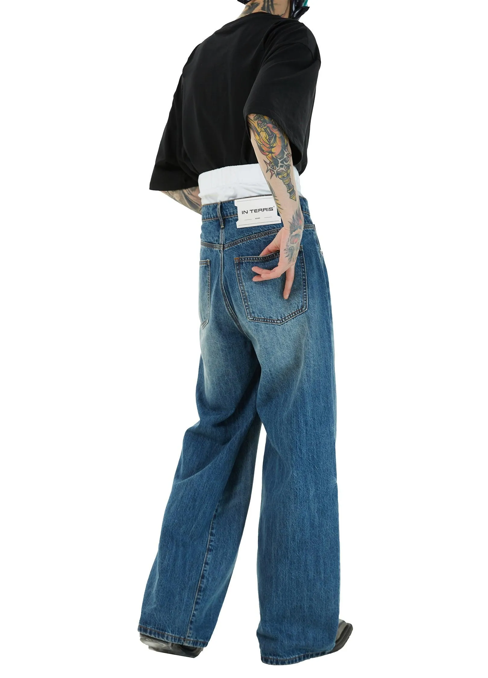 Dual Waistband Baggy Denim Jeans