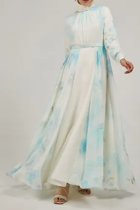 Elarae Serene Sky Chiffon Maxi Dress with Floral Print