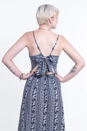 Elephant Paisley Tie Back Maxi Dress in Navy