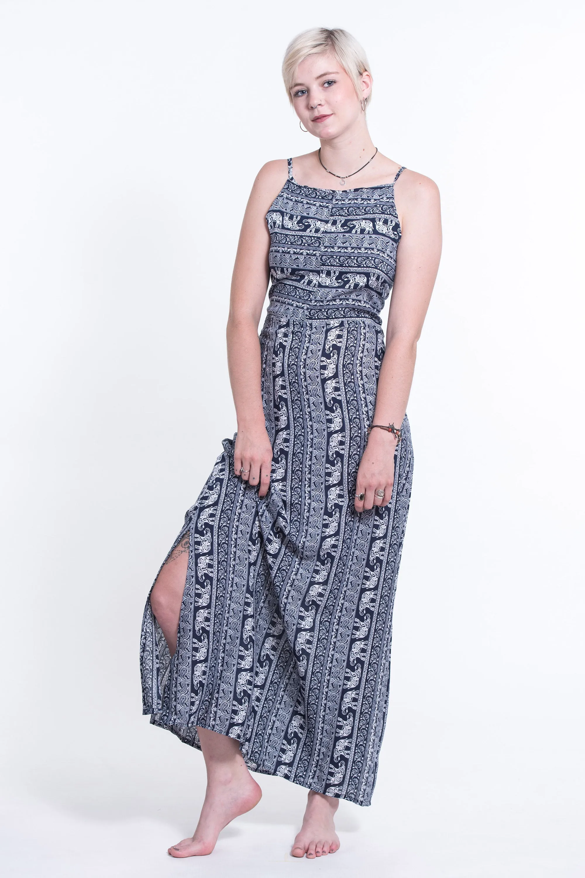 Elephant Paisley Tie Back Maxi Dress in Navy