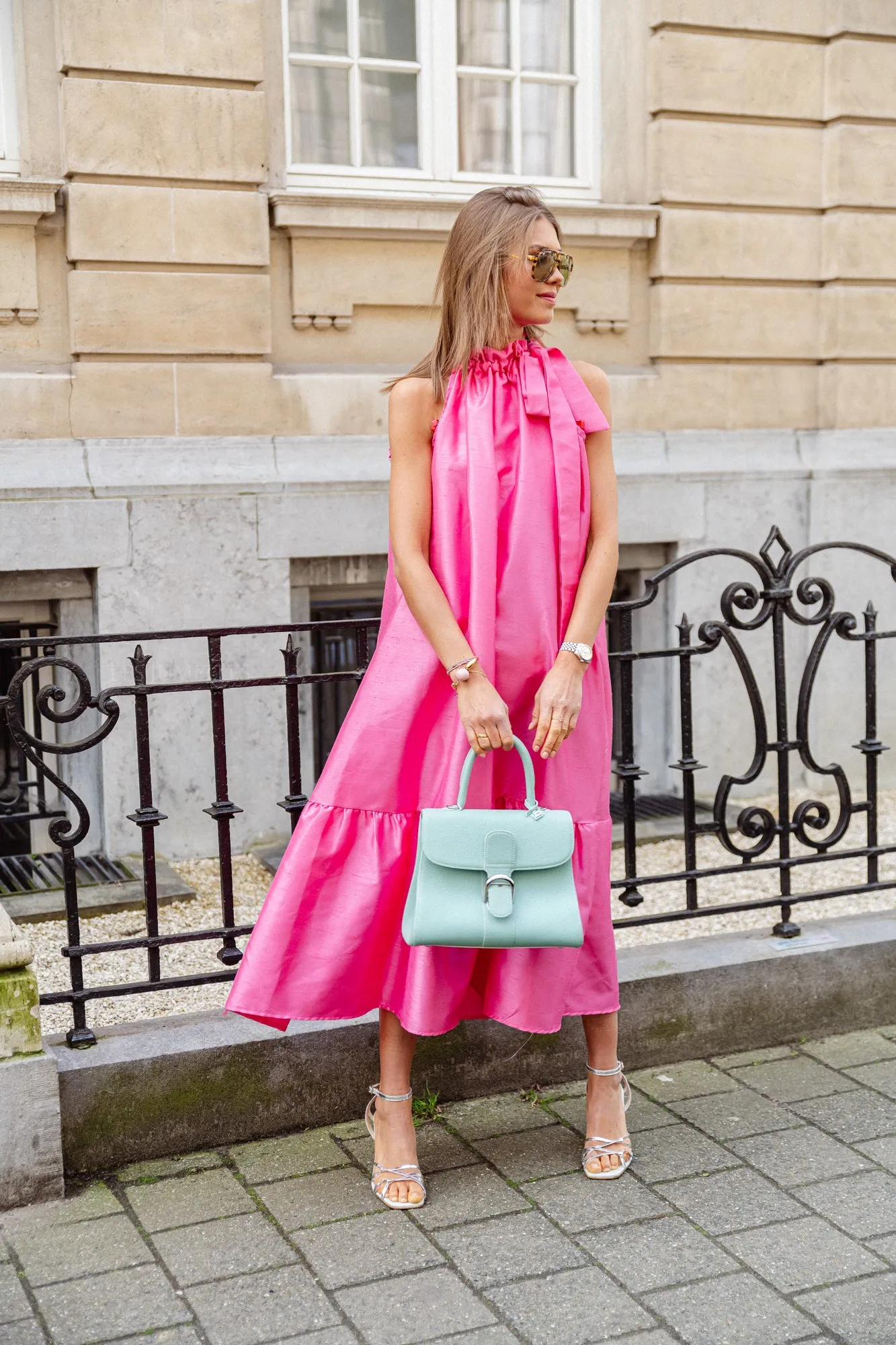 Ella halterneck maxi dress fuchsia