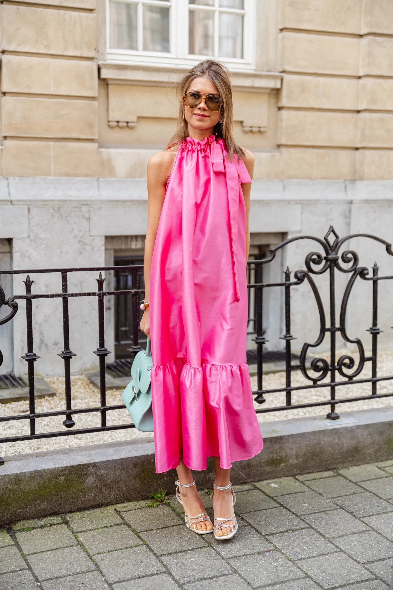 Ella halterneck maxi dress fuchsia