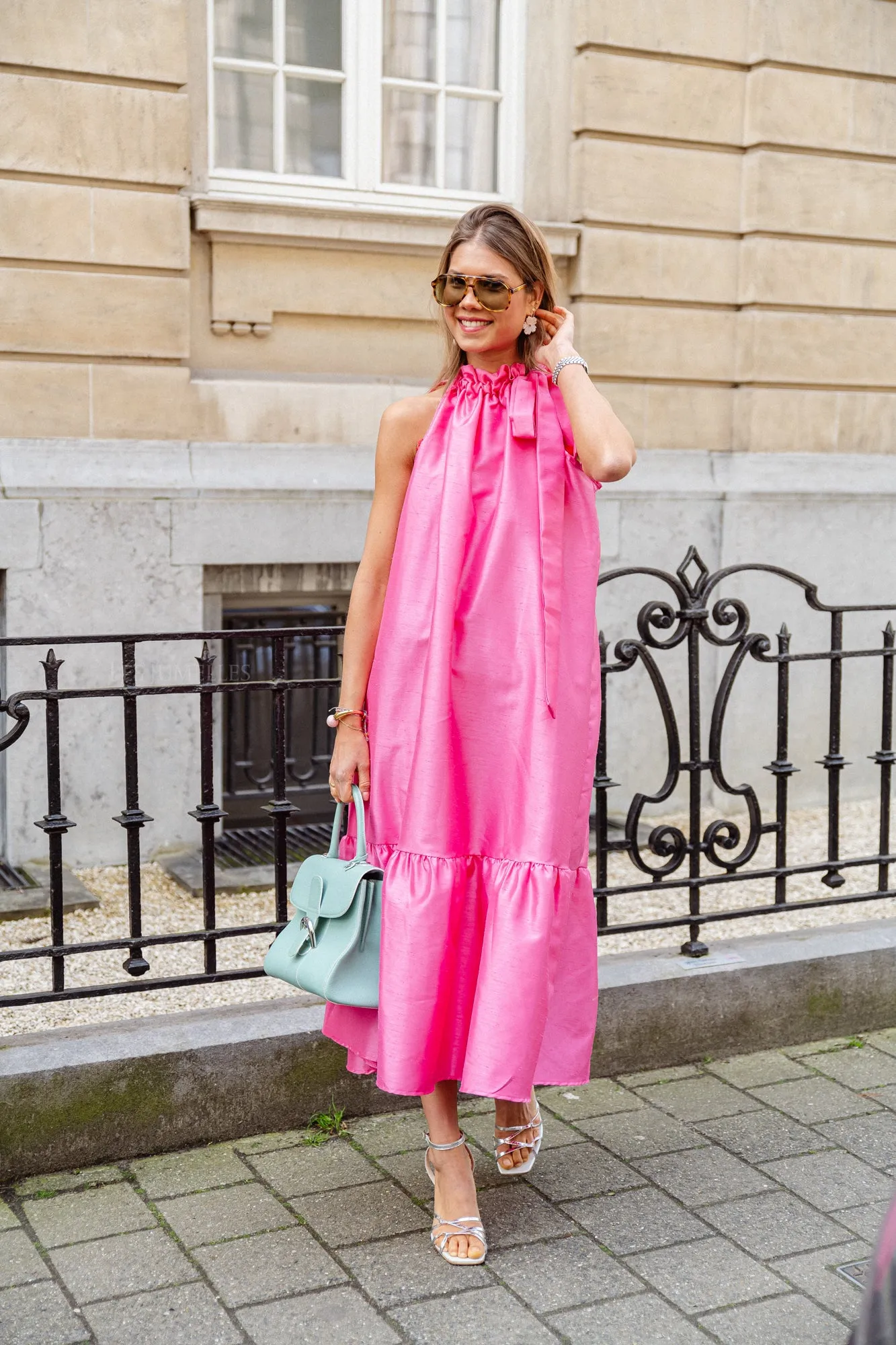 Ella halterneck maxi dress fuchsia