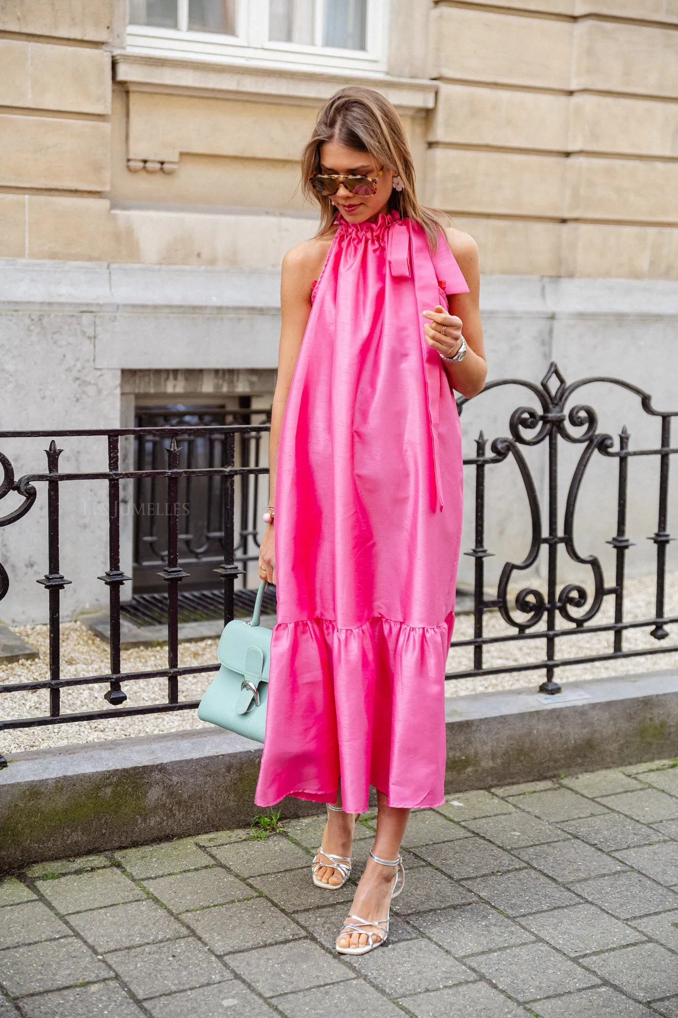 Ella halterneck maxi dress fuchsia