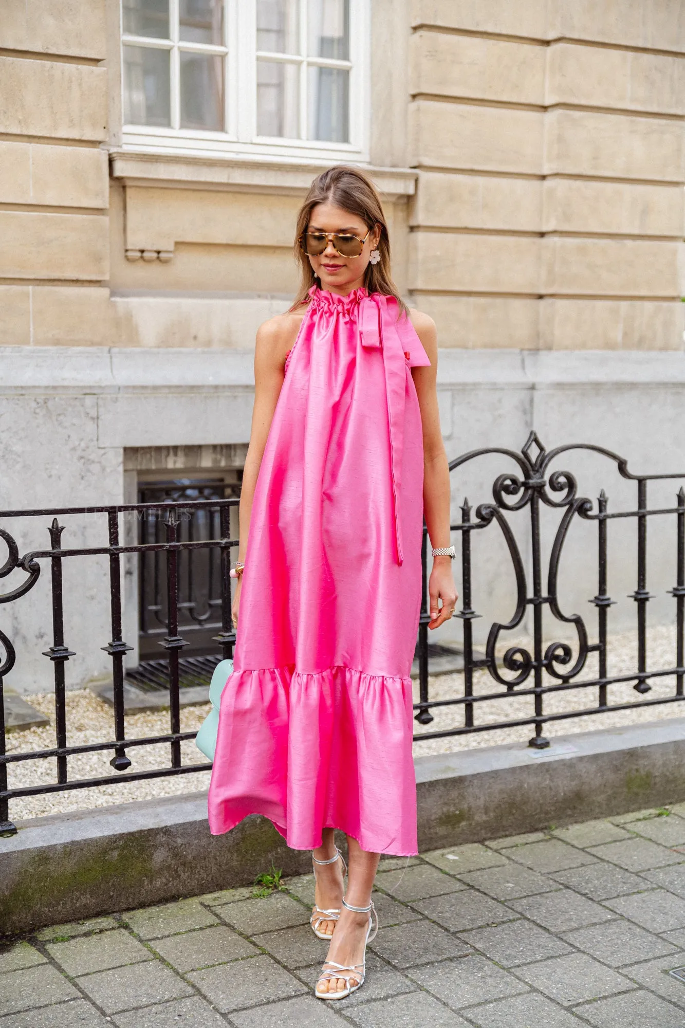 Ella halterneck maxi dress fuchsia