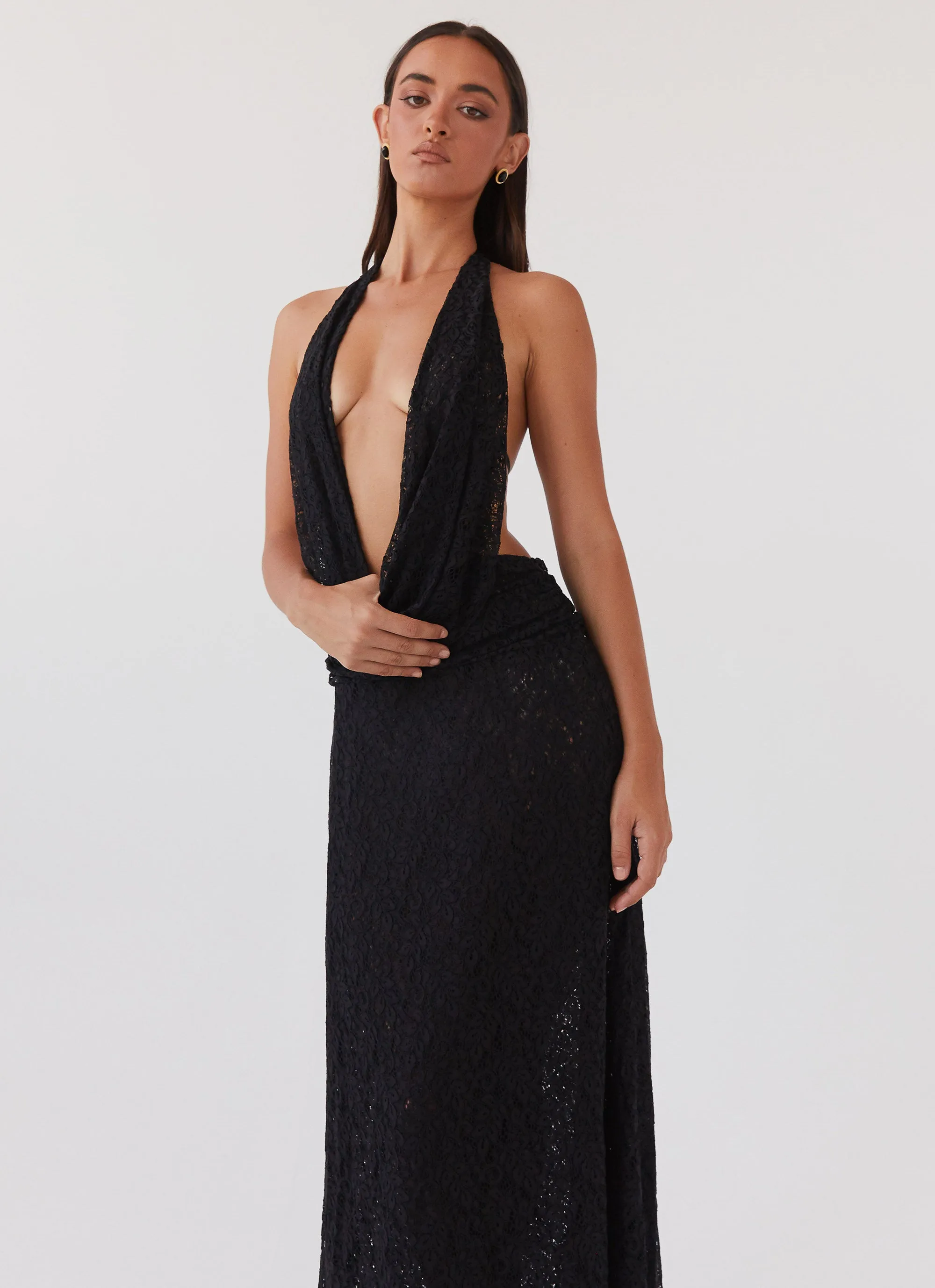 Elysia Lace Maxi Dress - Black