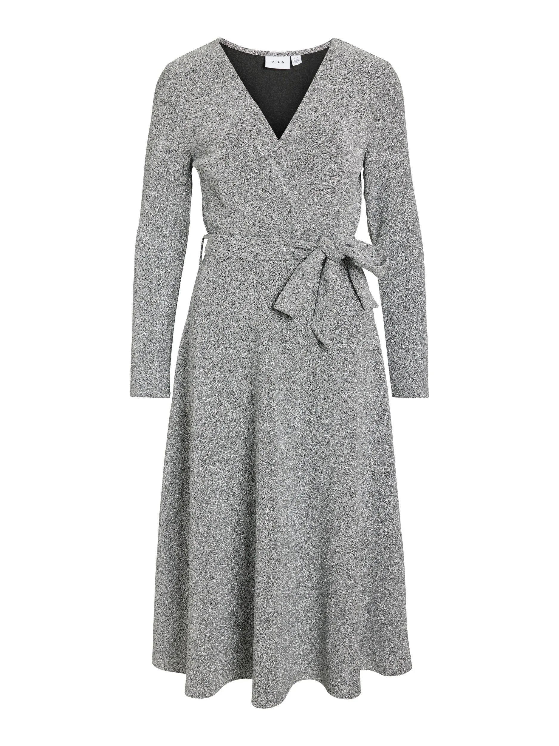 EVA L/S WRAP DETAIL MIDI DRESS (SILVER)