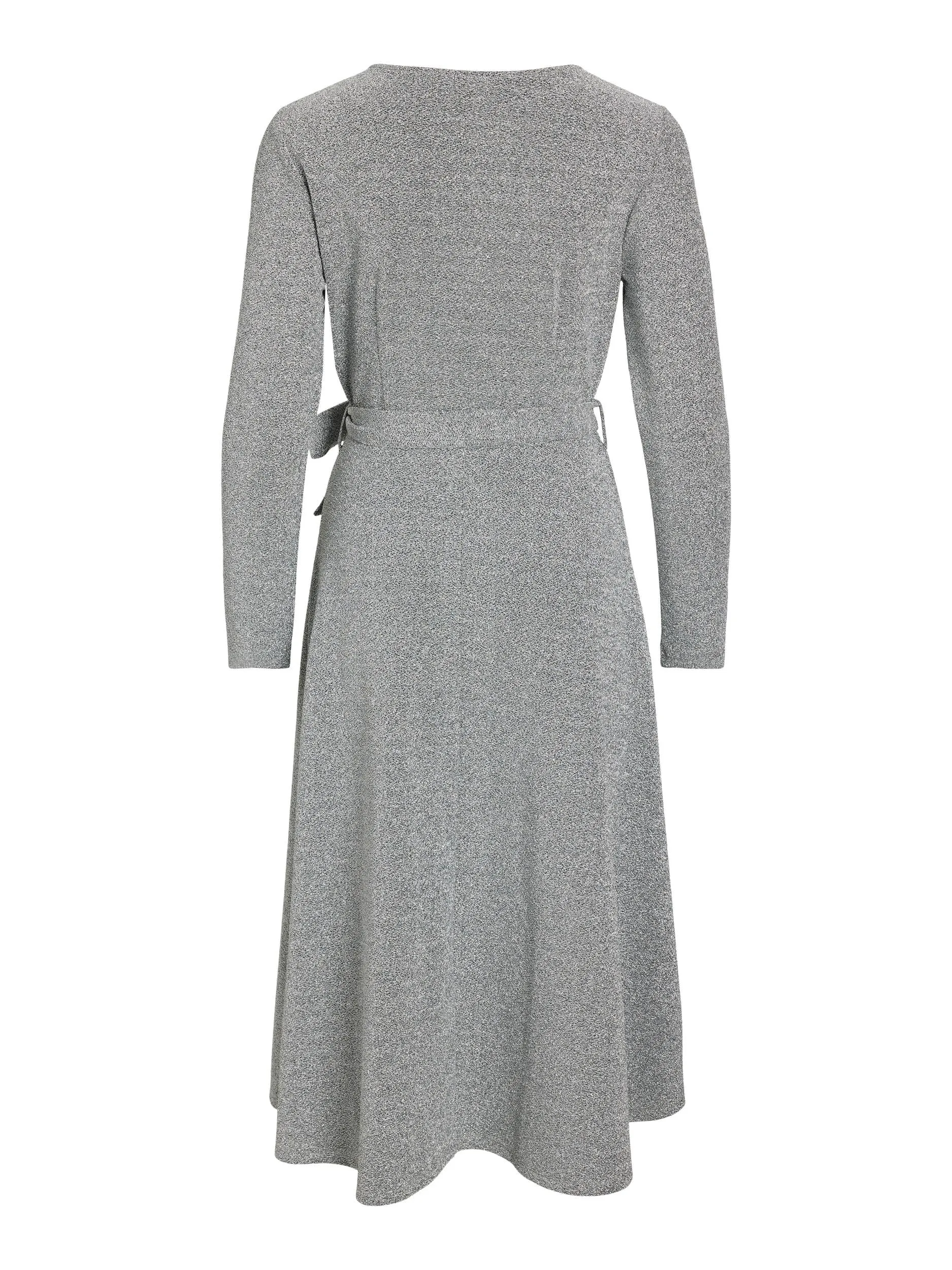 EVA L/S WRAP DETAIL MIDI DRESS (SILVER)