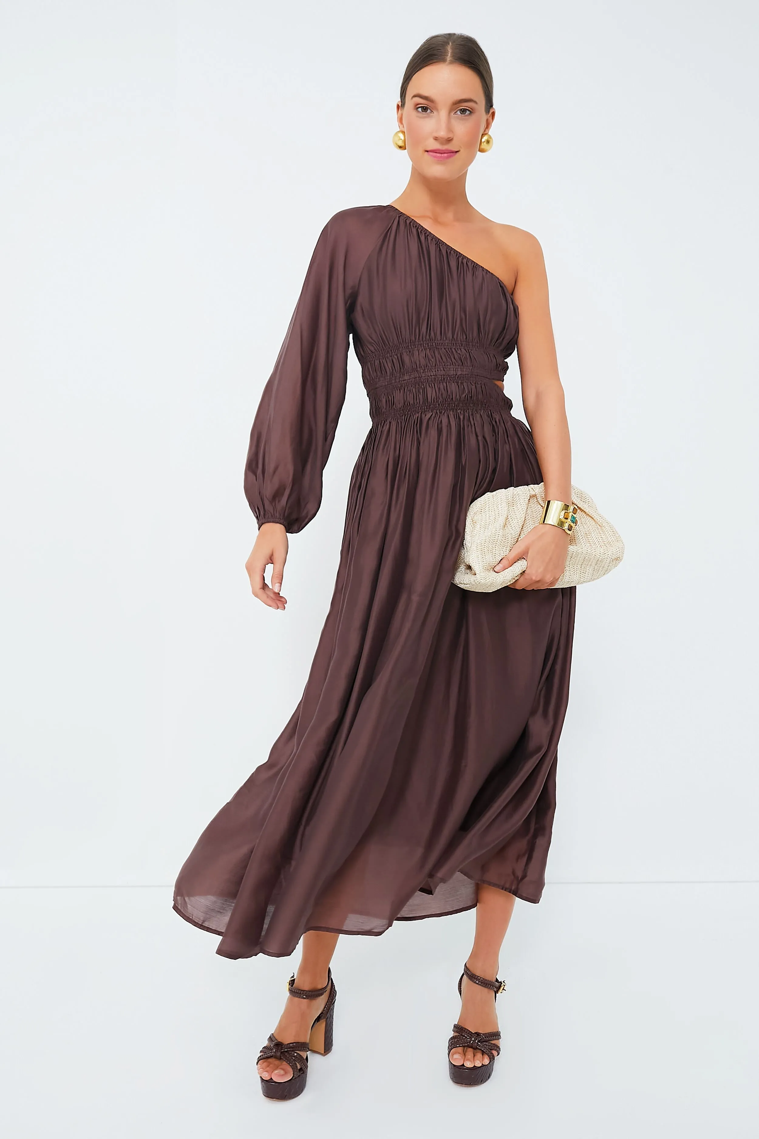 Exclusive Chocolate One Shoulder Maxi Dress