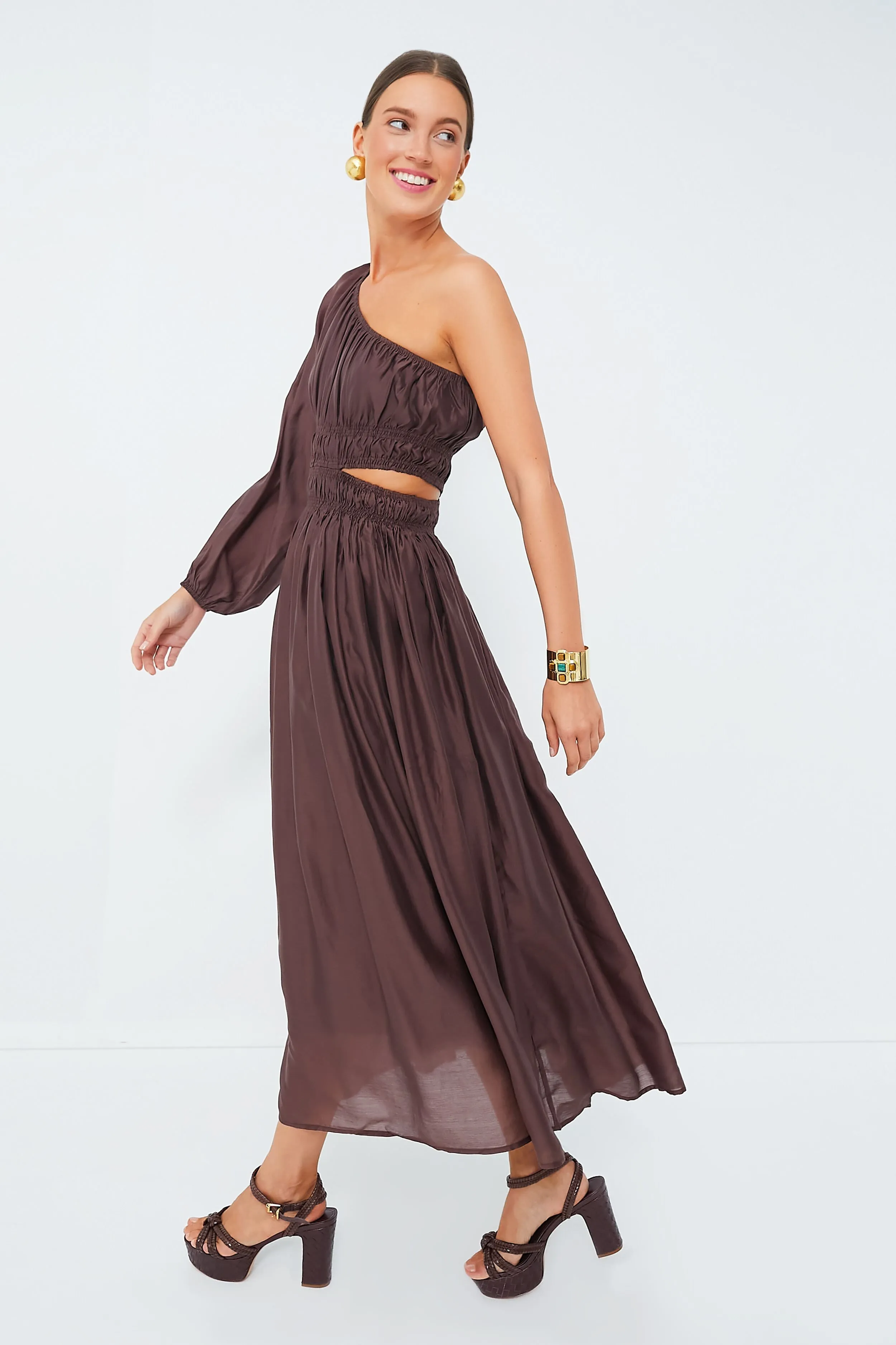 Exclusive Chocolate One Shoulder Maxi Dress