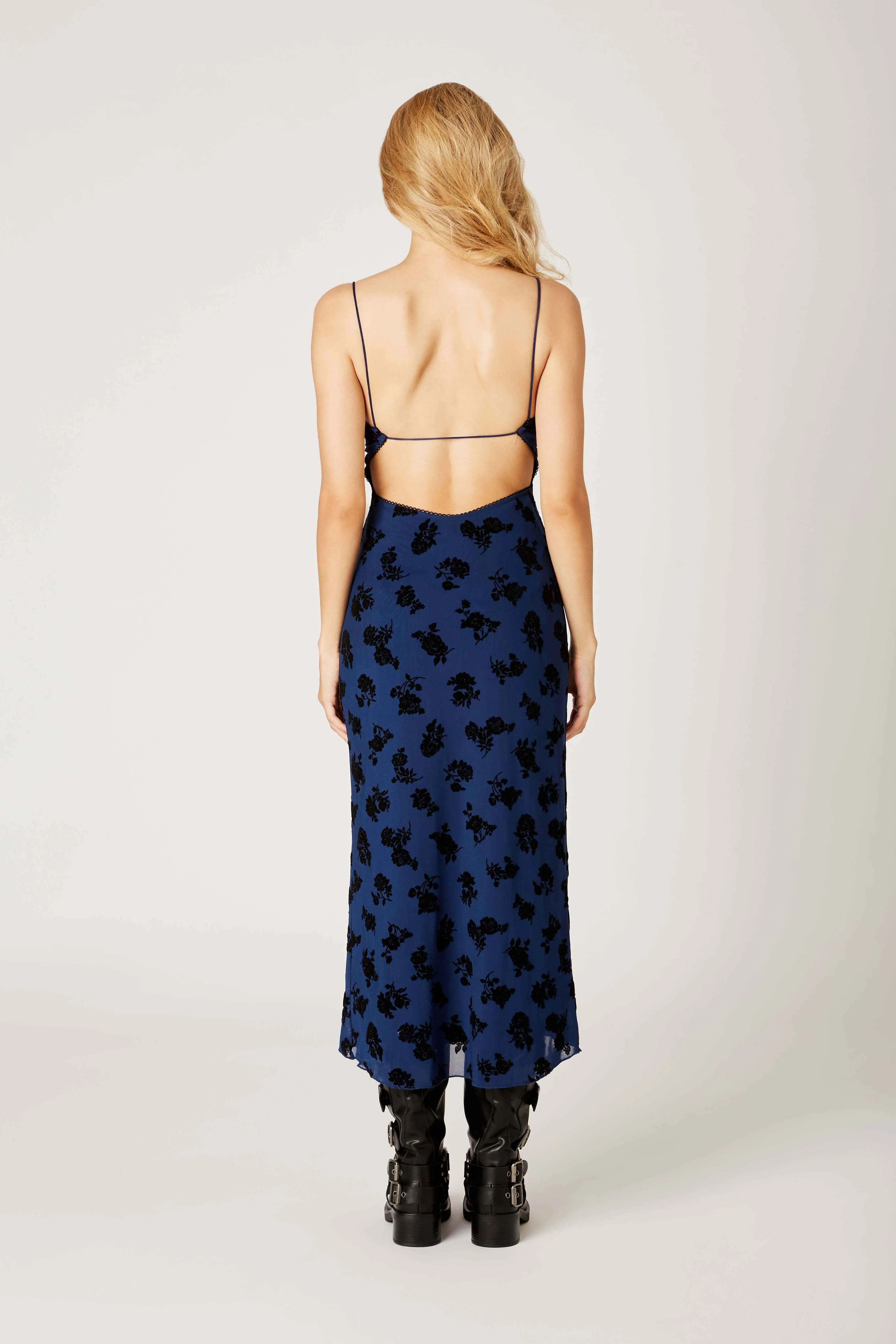 Falling Roses Maxi Dress Blue