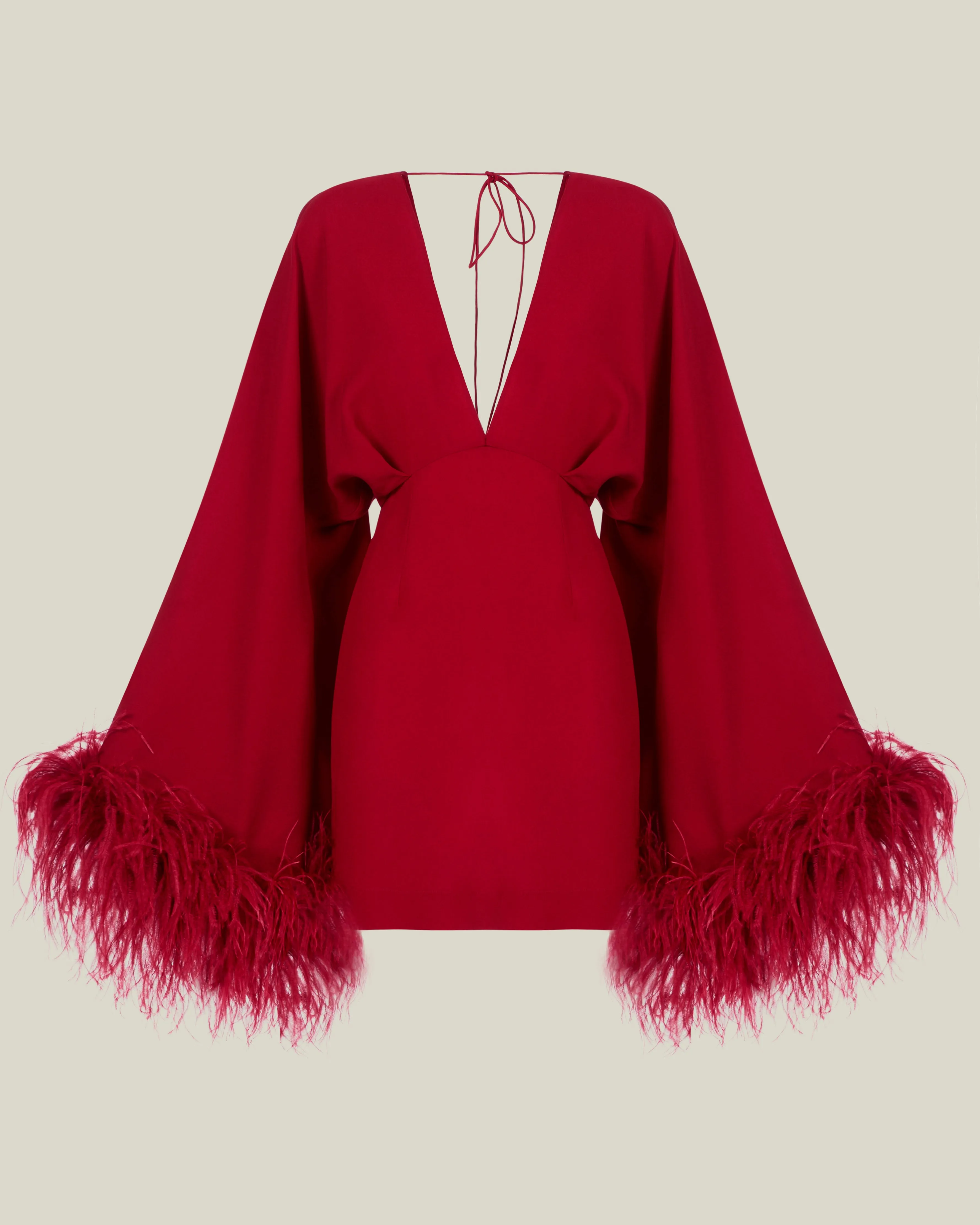 Feathered Mini Magnifique Dress in Ruby