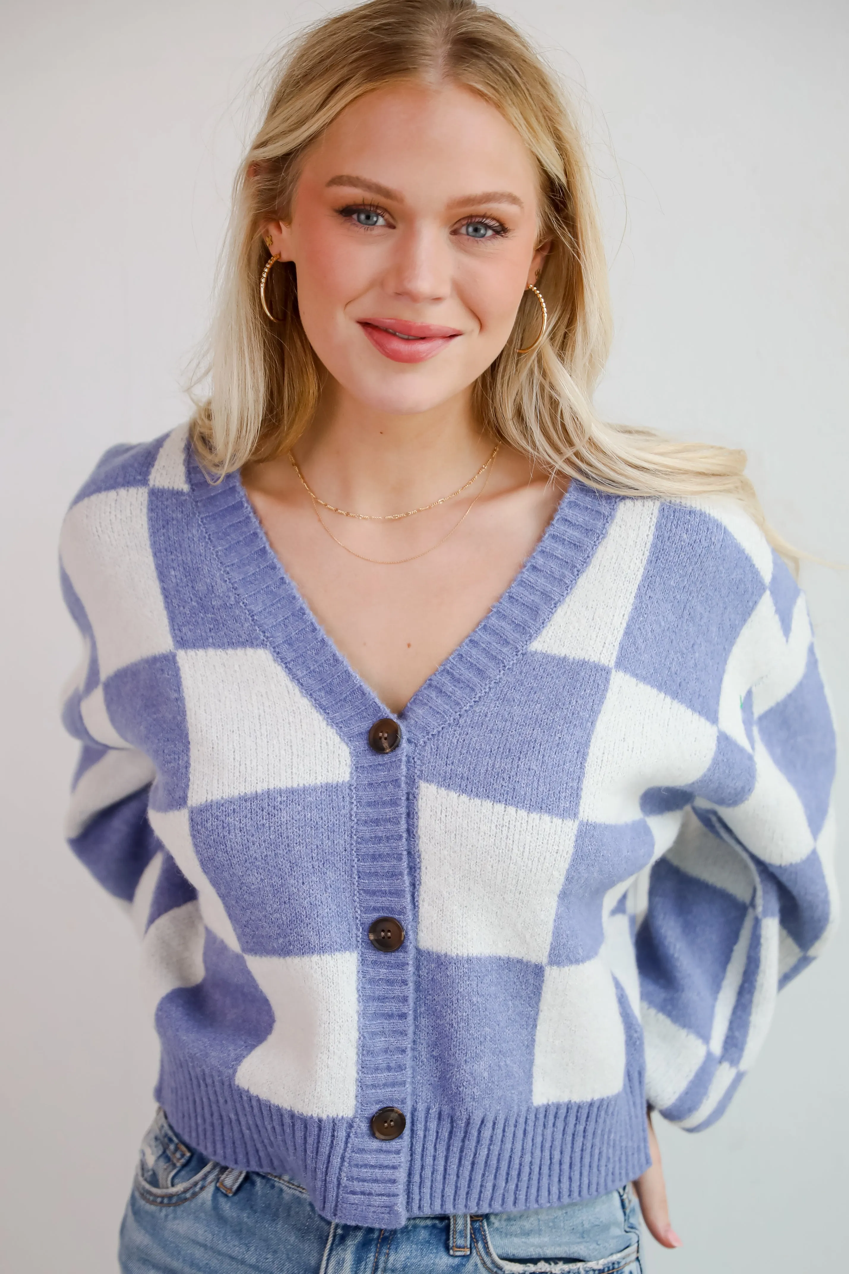 FINAL SALE - Cuddly Effect Checkered Sweater Cardigan