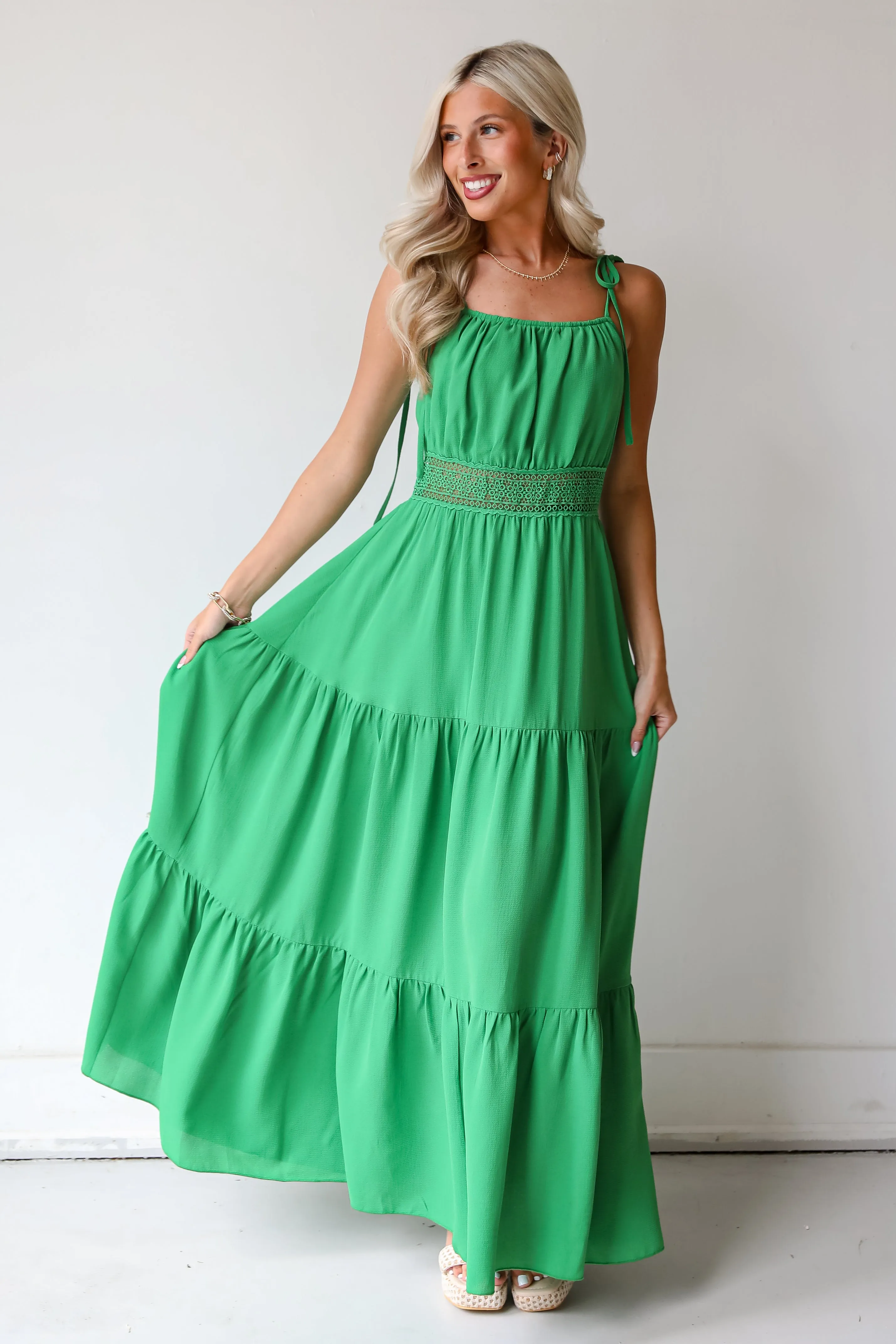 FINAL SALE - Elevated Effect Green Tiered Maxi Dress