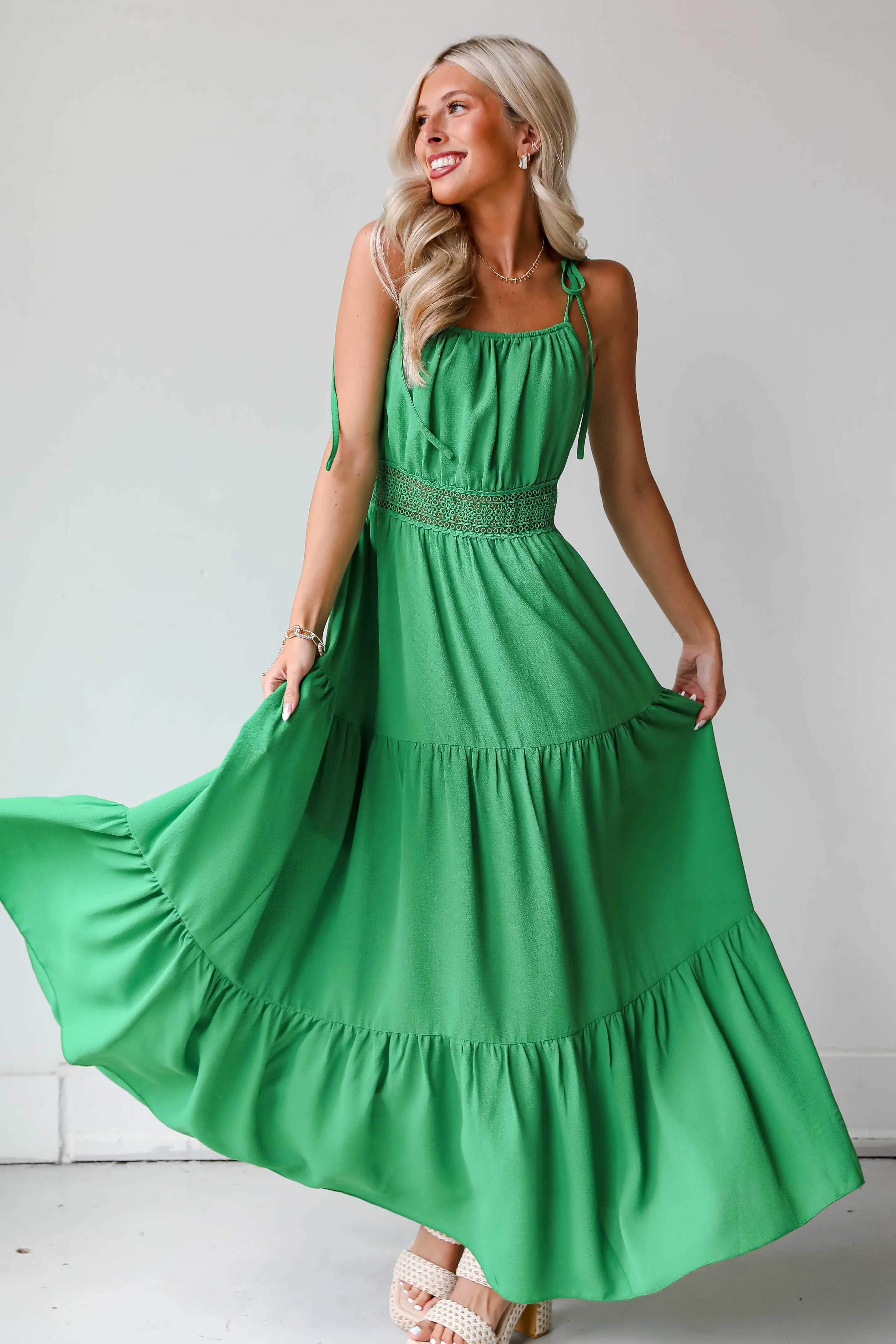 FINAL SALE - Elevated Effect Green Tiered Maxi Dress