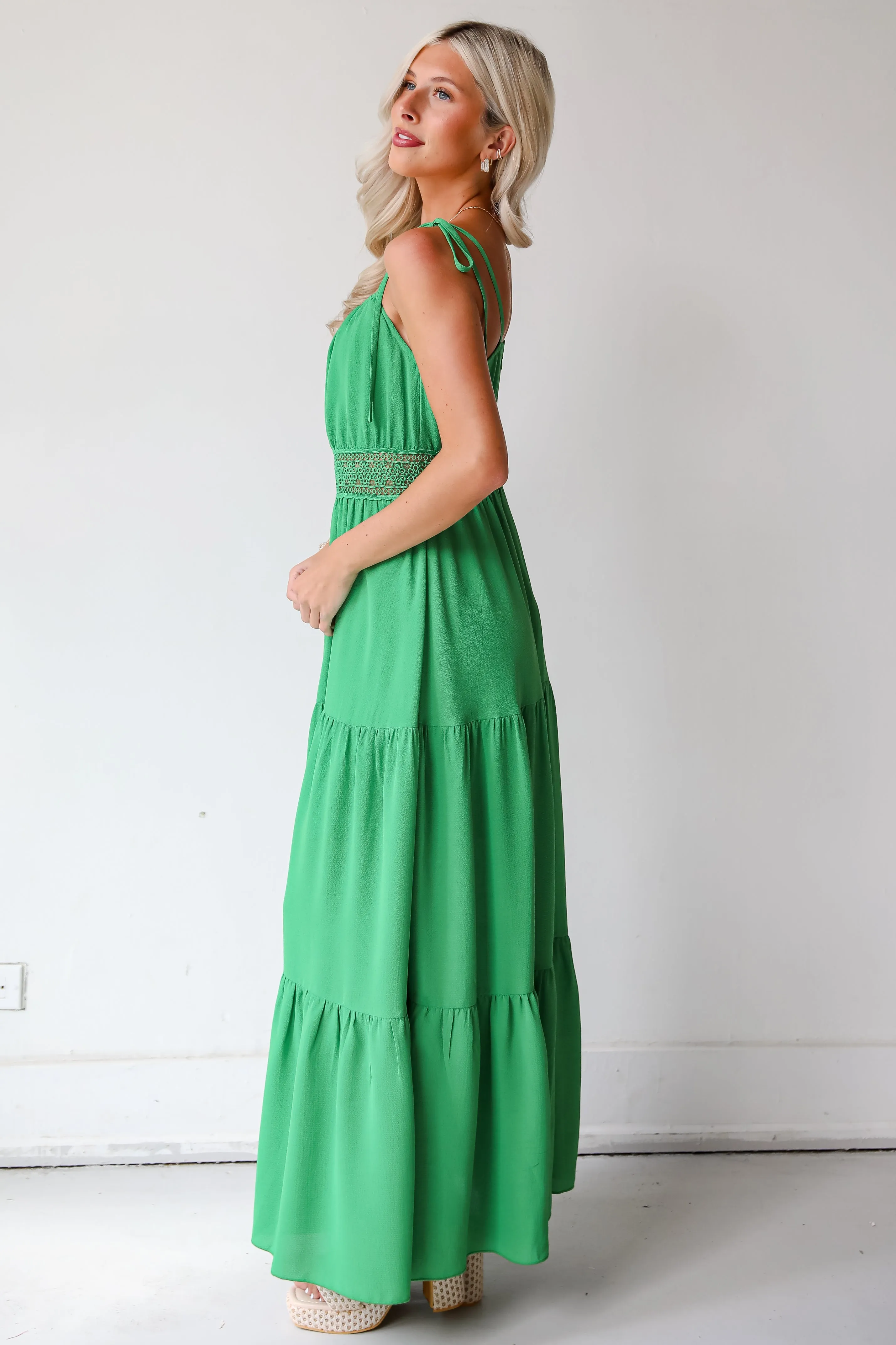 FINAL SALE - Elevated Effect Green Tiered Maxi Dress