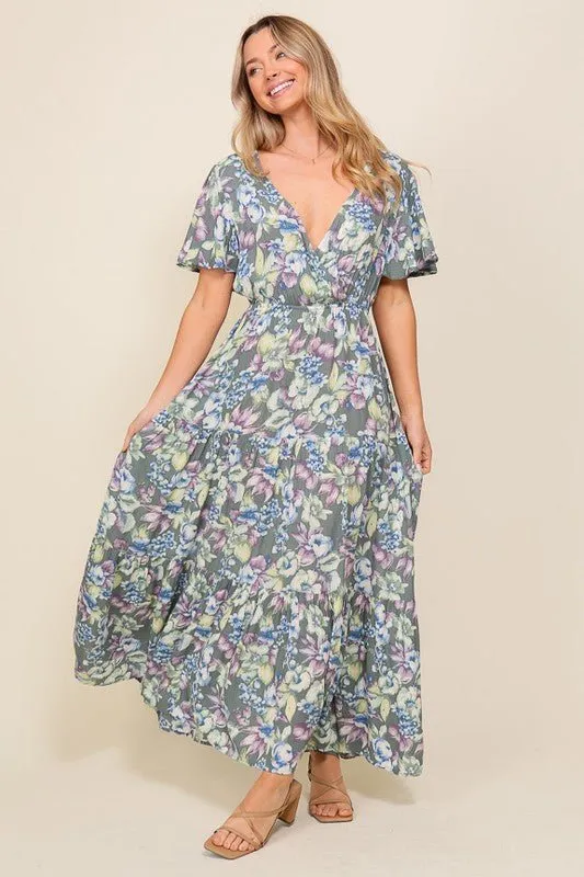 Floral Flutter Sleeve Maxi Dress