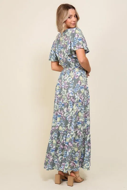 Floral Flutter Sleeve Maxi Dress