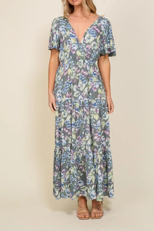 Floral Flutter Sleeve Maxi Dress