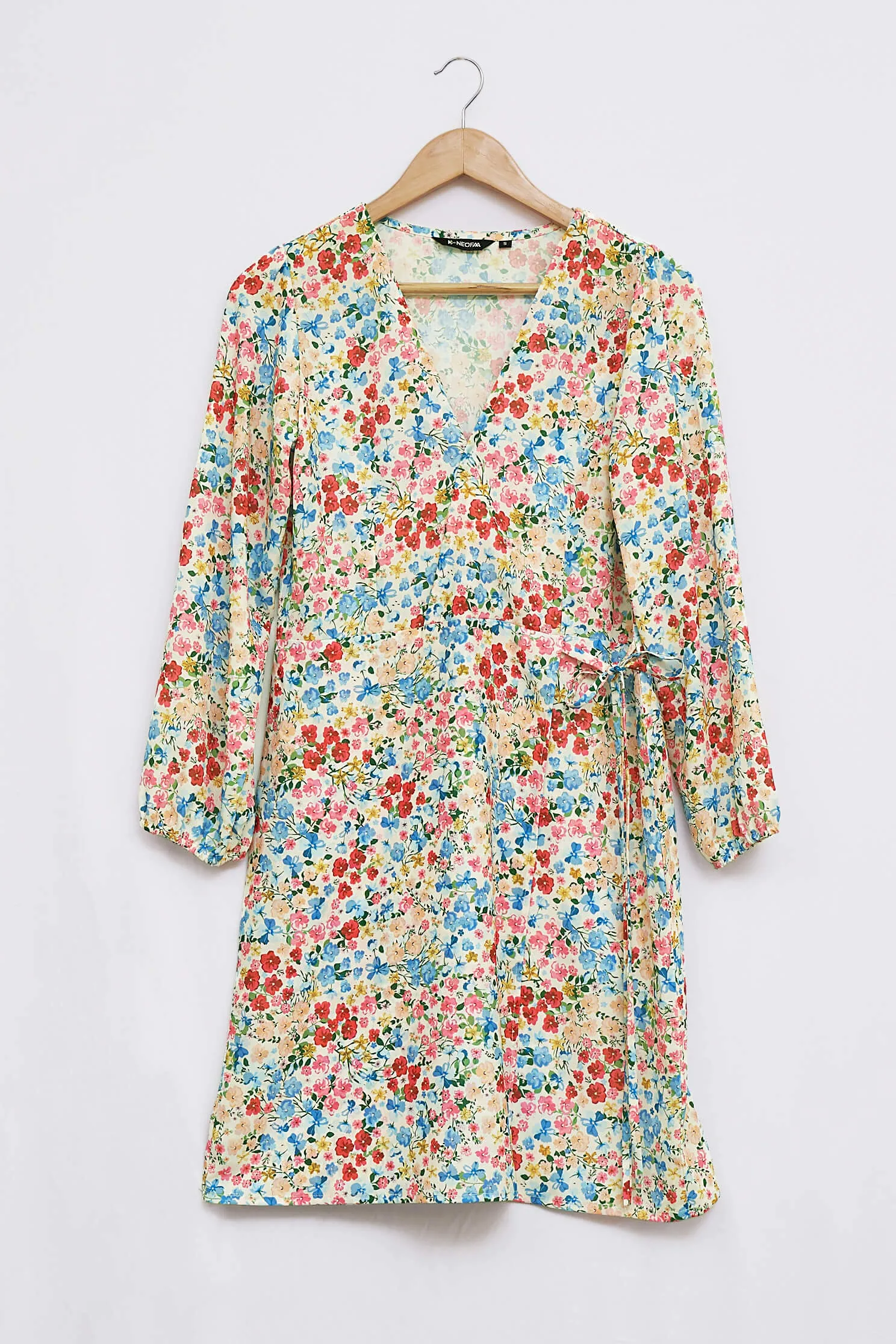 Floral Full Sleeve Side Knot Wrap Dress