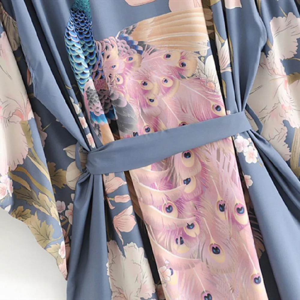 Floral Print Satin Maxi Kimono