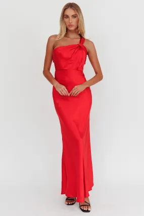 Fly Love Satin One Shoulder Maxi Dress Red