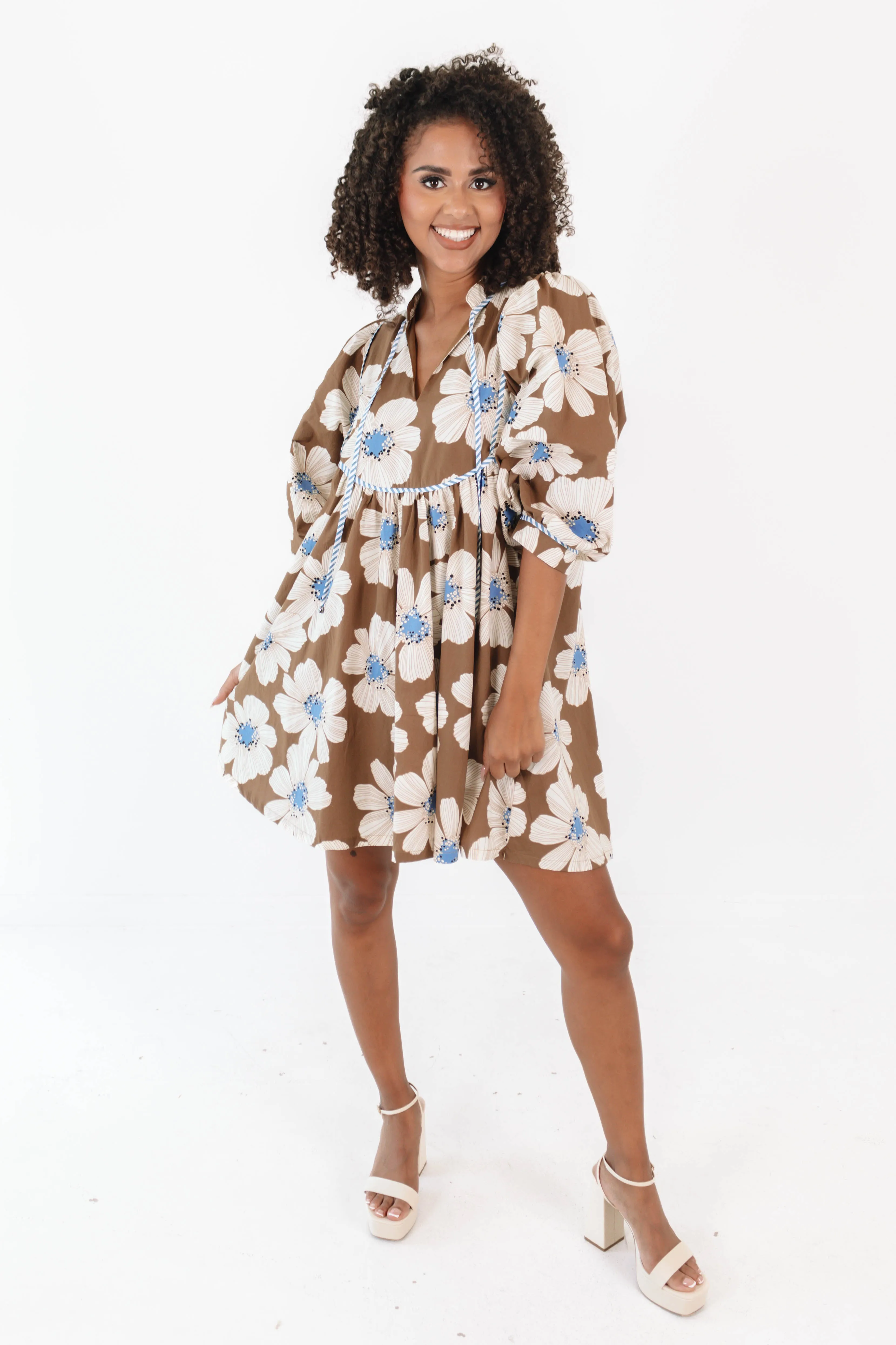 Friendly Florals Dress - Brown