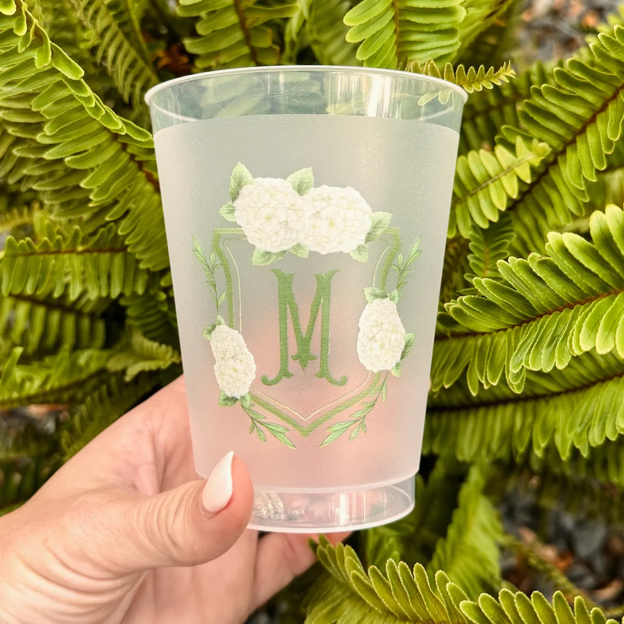 Full Color Hydrangea Initial Crest Shatterproof Cups