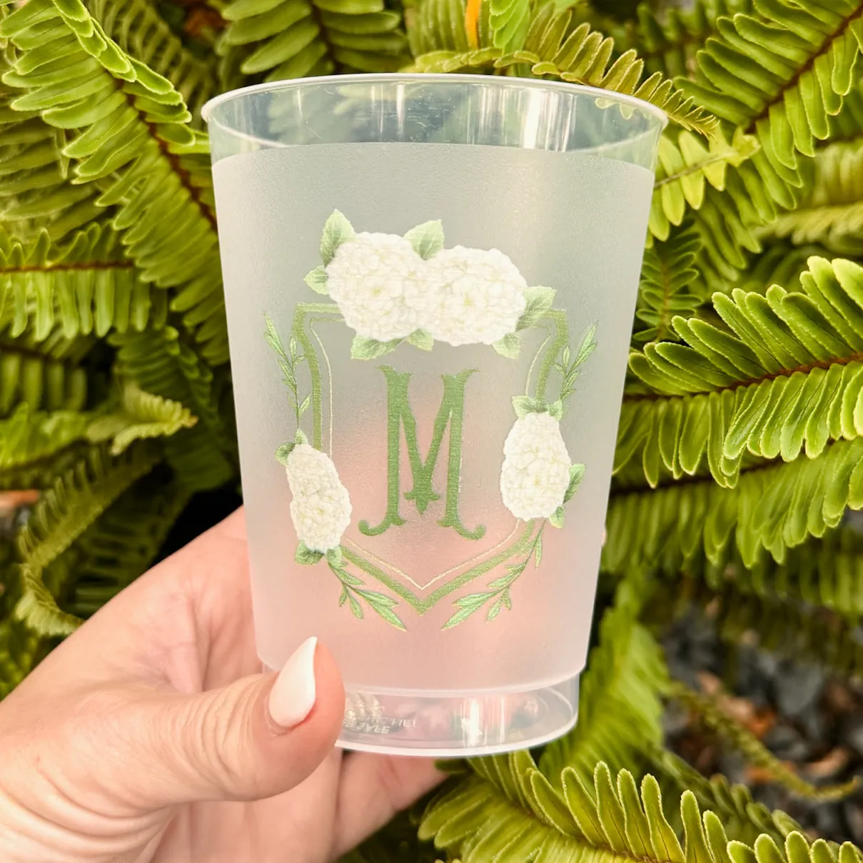 Full Color Hydrangea Initial Crest Shatterproof Cups