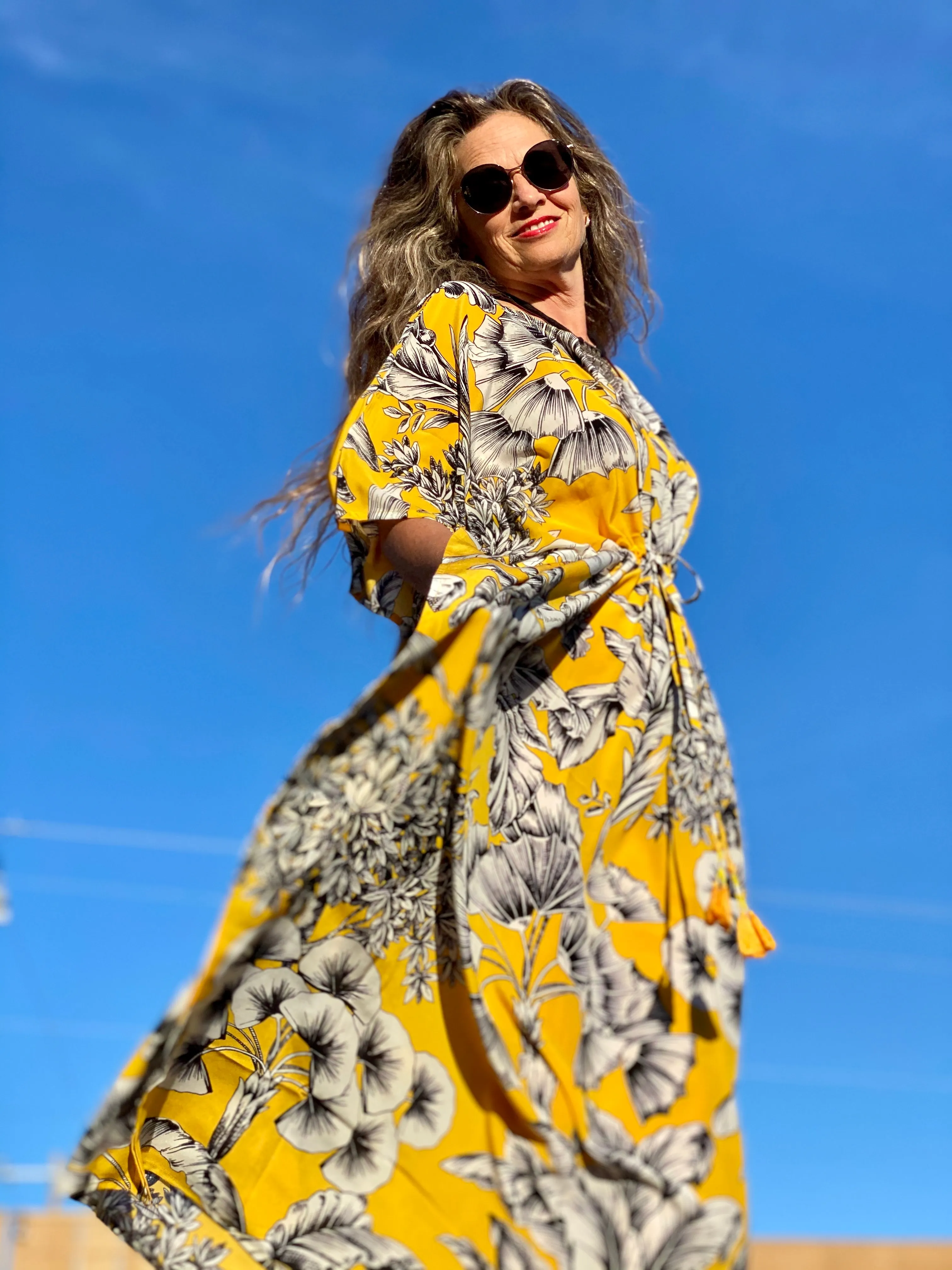 Giardino Giallo Italian Silk Maxi Kaftan Dress